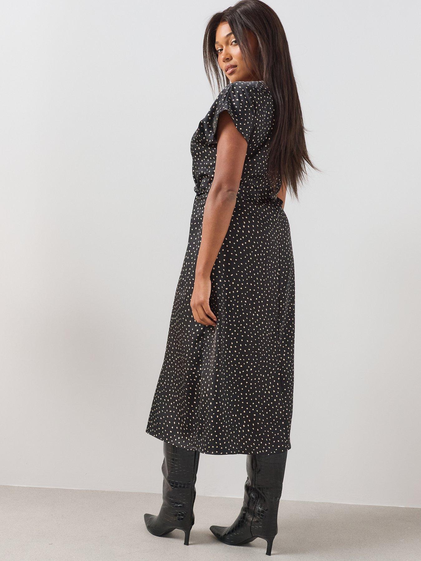 Image 2 of 6 of The Very Collection Curve Knot Detail Satin Midi Dress - Print