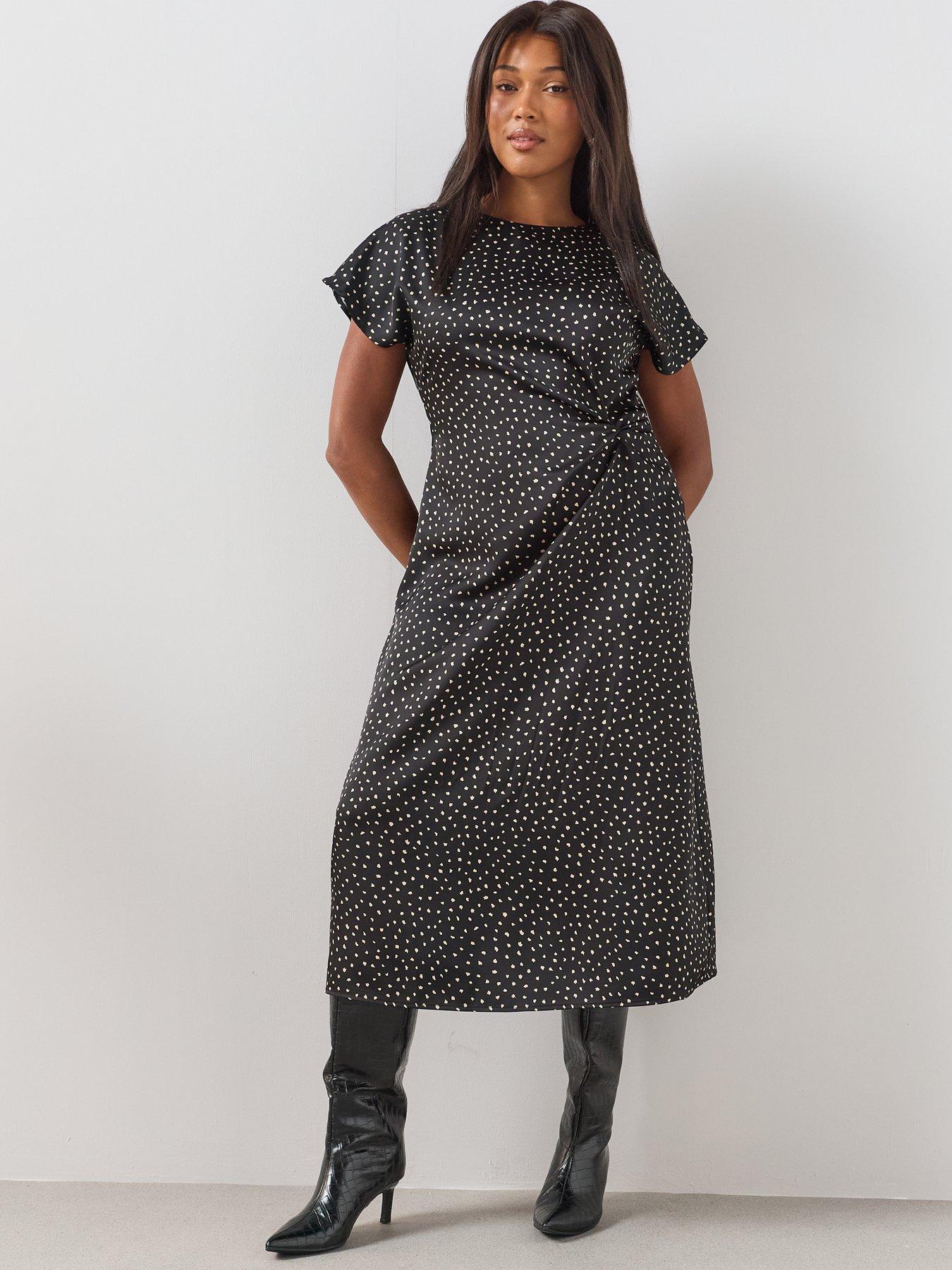 Image 3 of 6 of The Very Collection Curve Knot Detail Satin Midi Dress - Print