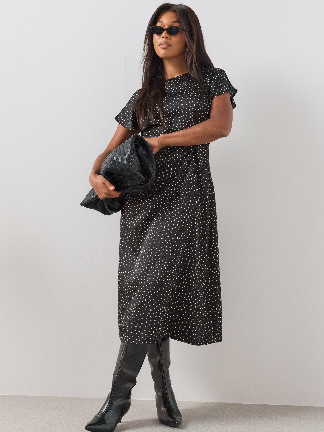 Image 4 of 6 of The Very Collection Curve Knot Detail Satin Midi Dress - Print