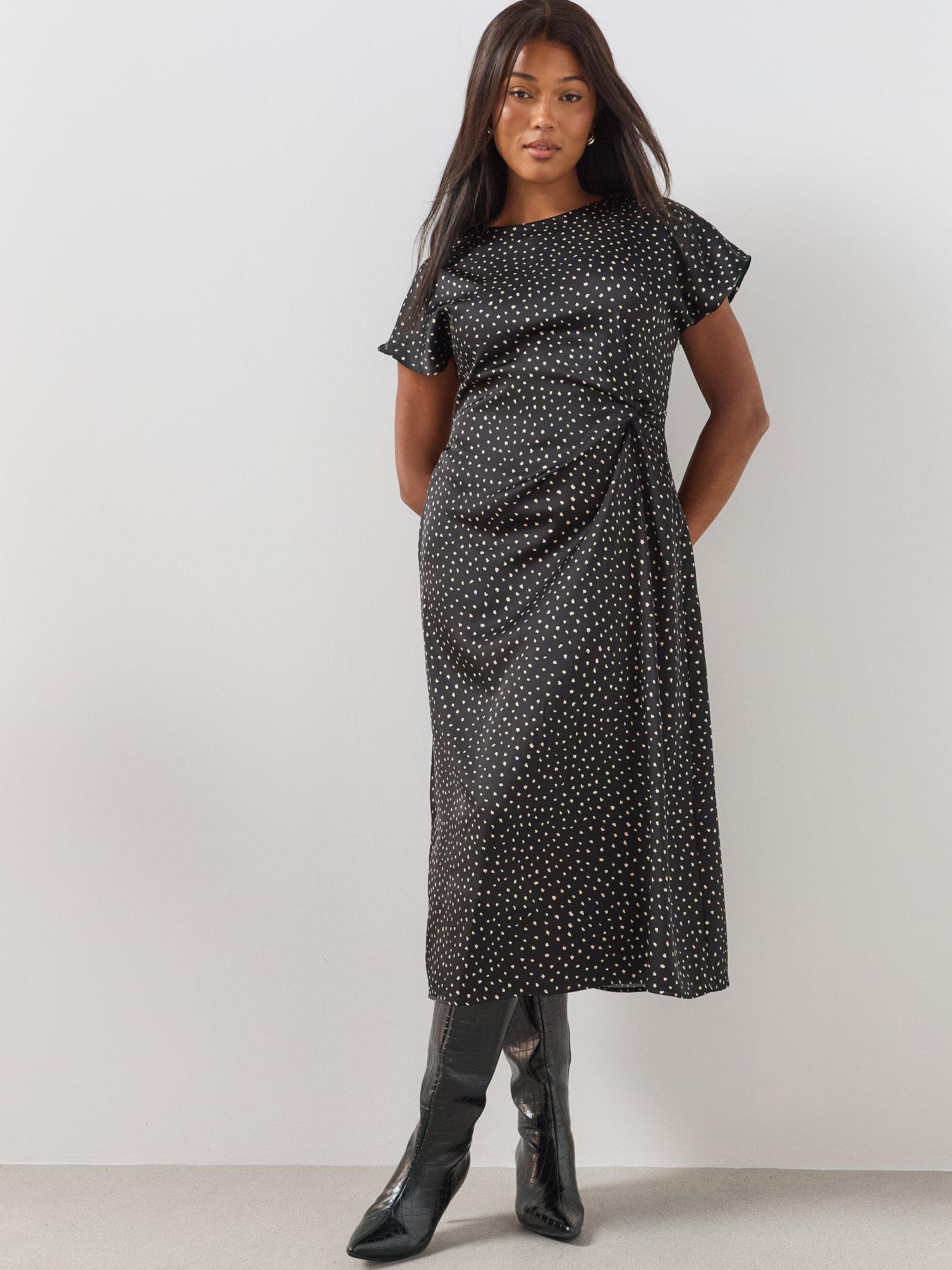 Image 6 of 6 of The Very Collection Curve Knot Detail Satin Midi Dress - Print