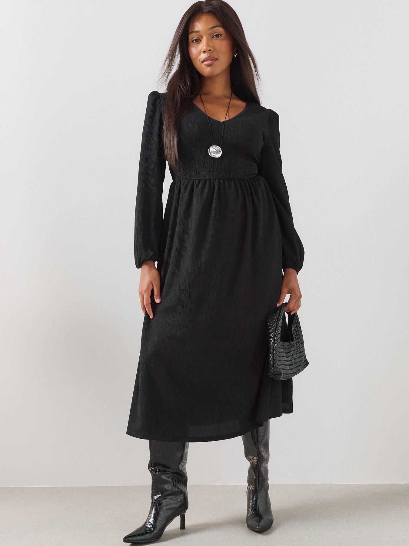 The Very Collection Curve V Neck Shirred Bust Midi Dress - Black