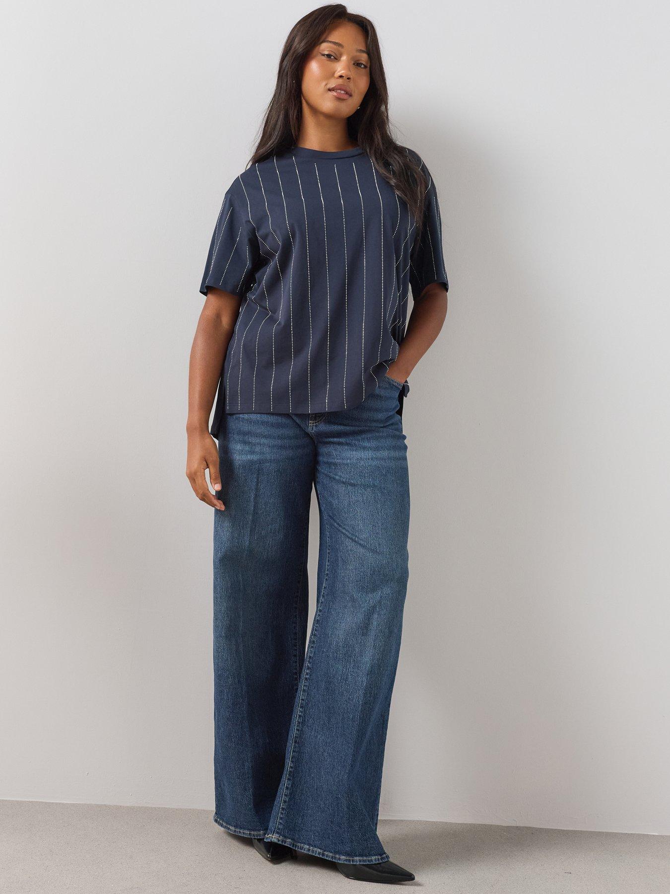 Image 3 of 6 of The Very Collection Curve Diamante Stripe T-Shirt - Navy