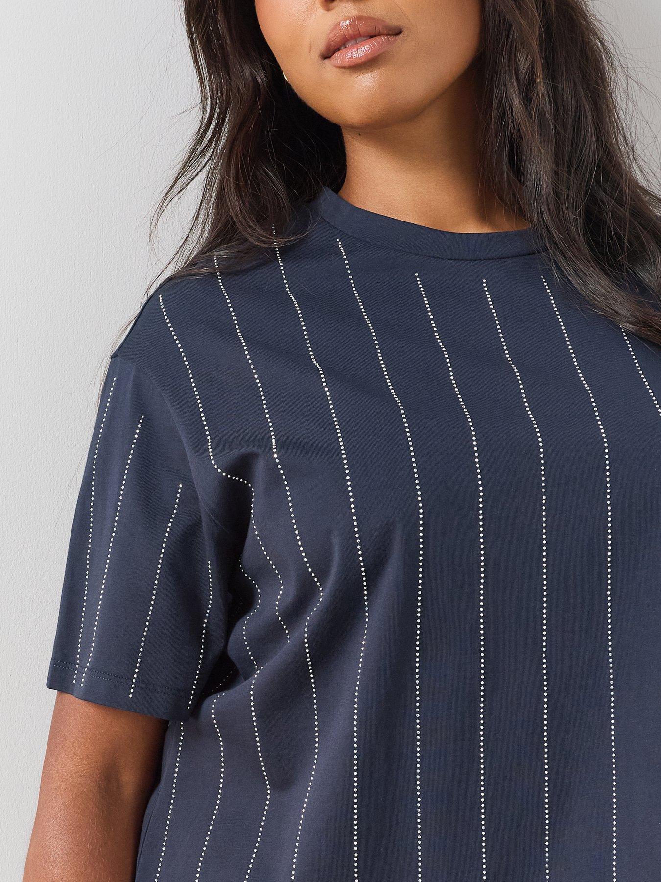 Image 5 of 6 of The Very Collection Curve Diamante Stripe T-Shirt - Navy
