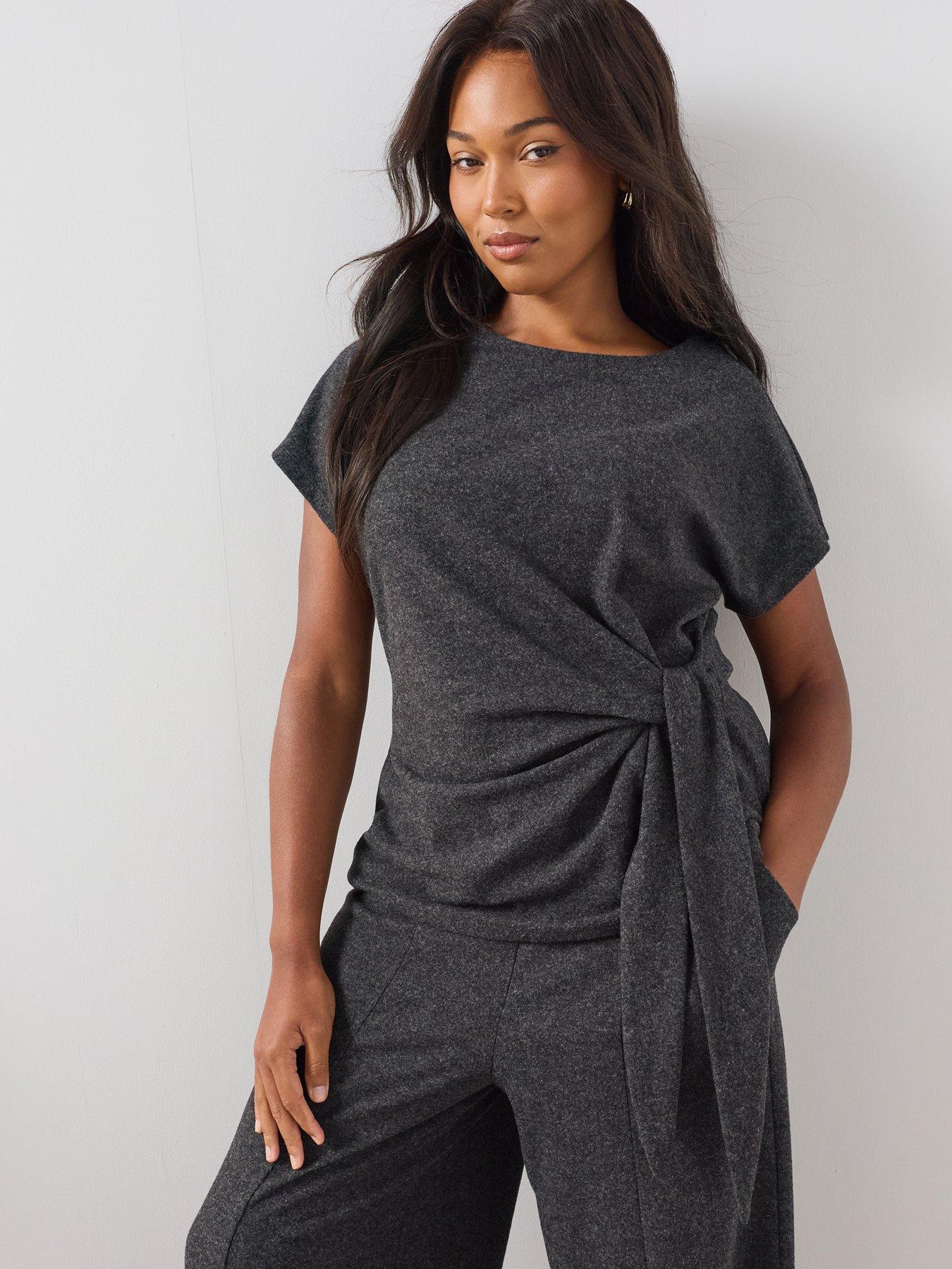 Image 6 of 6 of The Very Collection Curve Knot Detail Top Co-Ord - Dark Grey