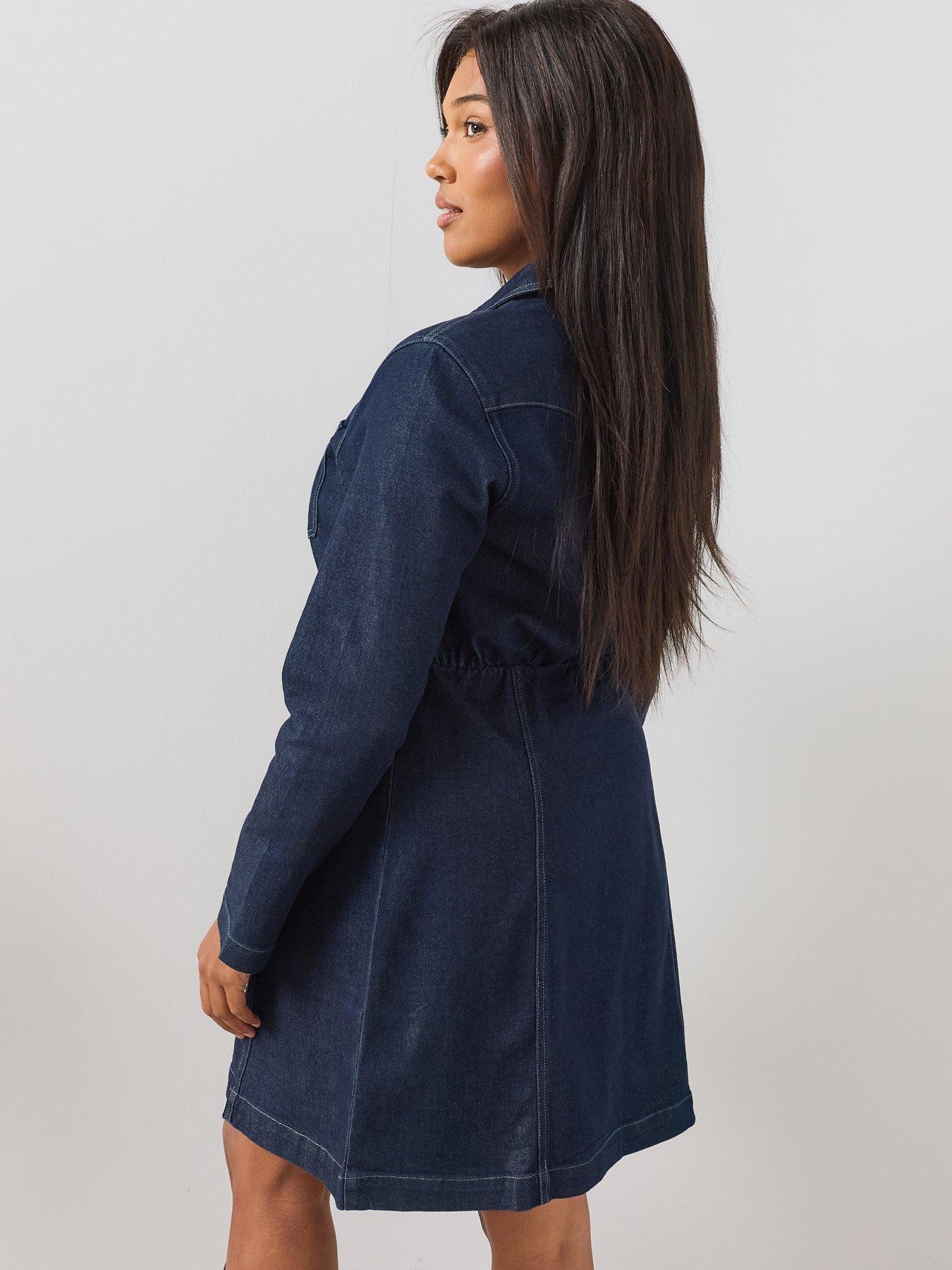 Image 2 of 6 of The Very Collection Curve Zip Denim Mini Dress - Blue