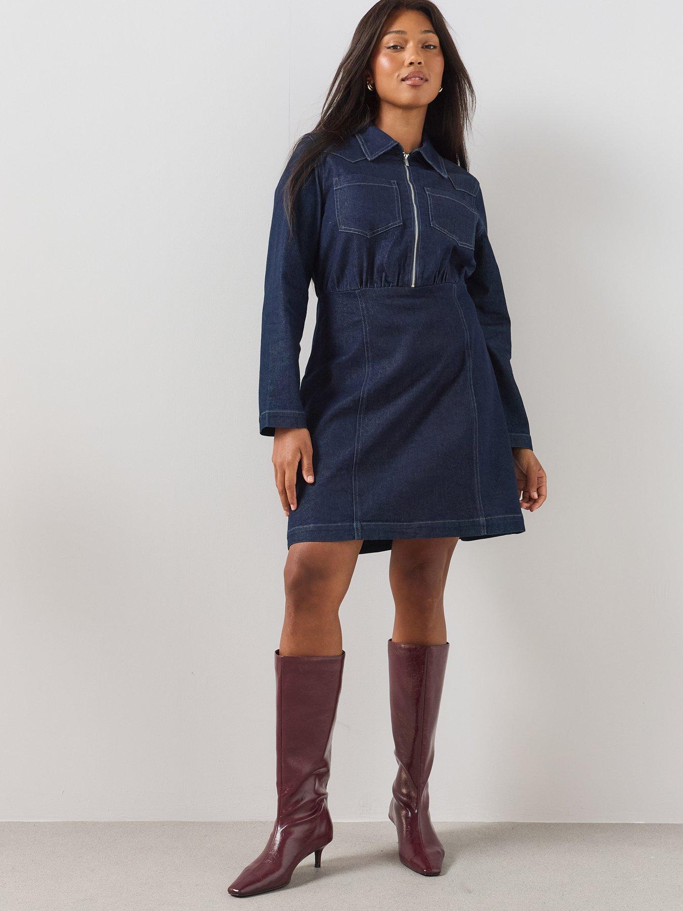 Image 3 of 6 of The Very Collection Curve Zip Denim Mini Dress - Blue