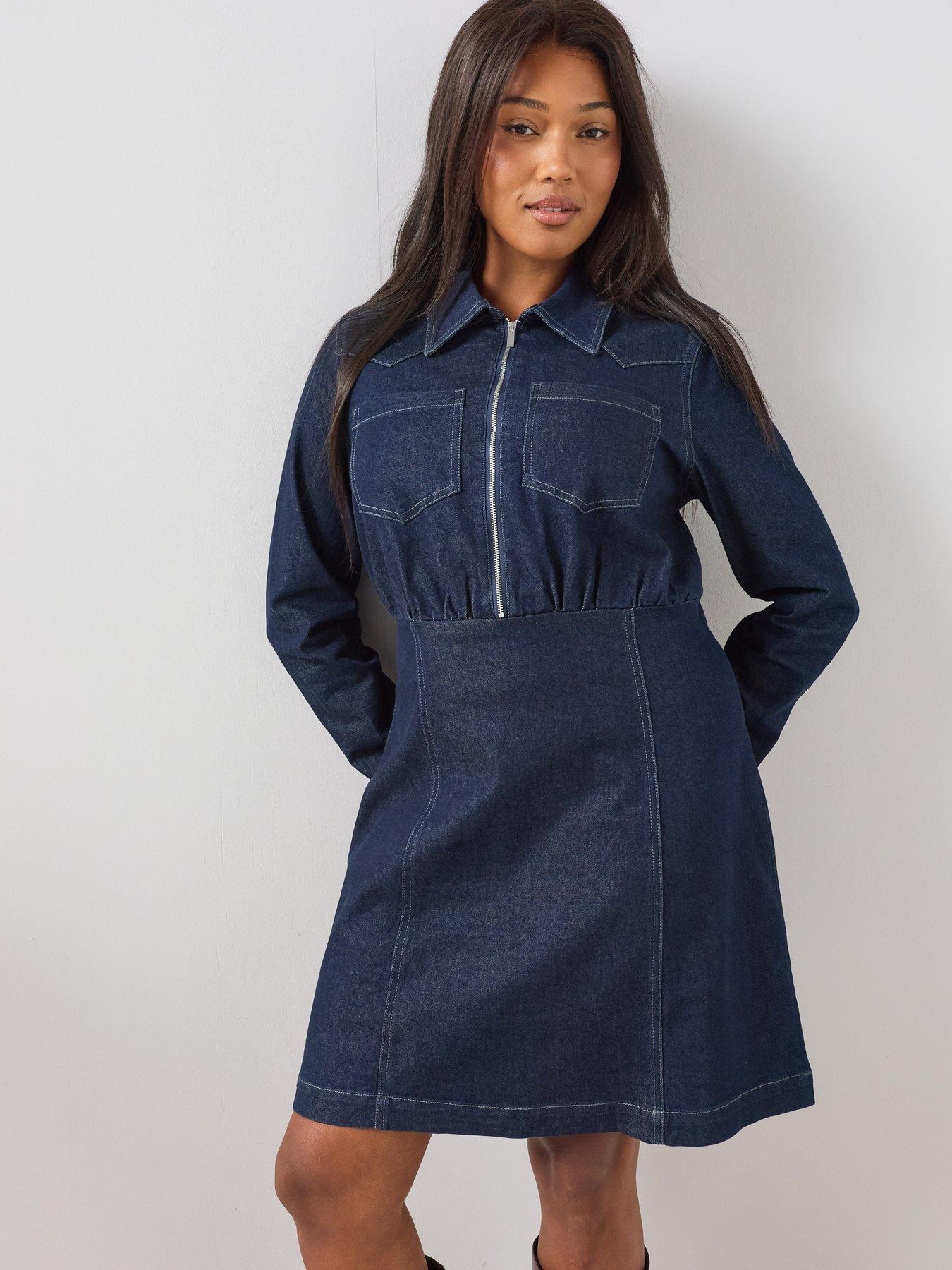 Image 5 of 6 of The Very Collection Curve Zip Denim Mini Dress - Blue