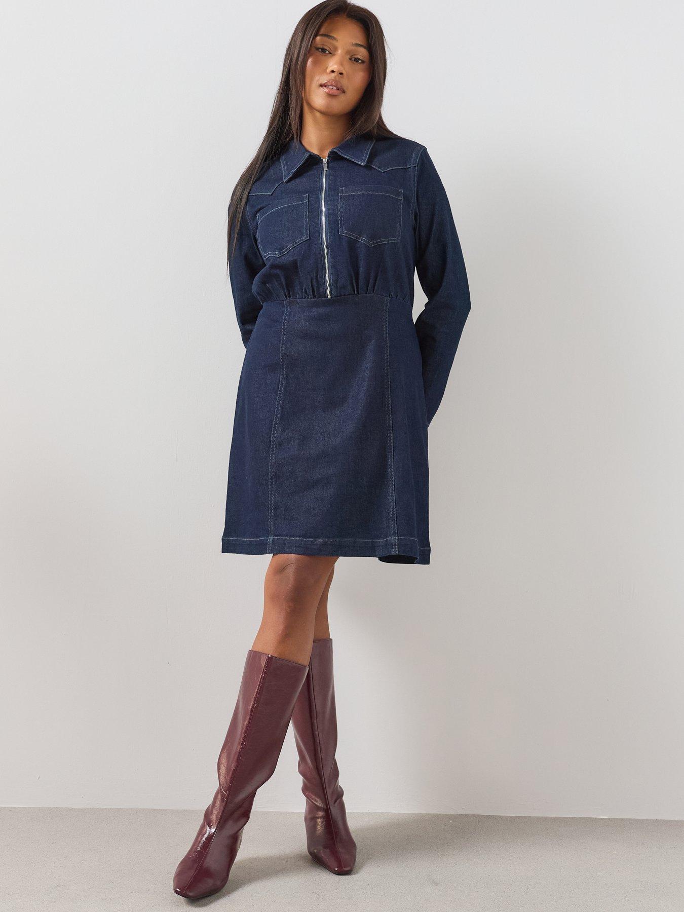 Image 6 of 6 of The Very Collection Curve Zip Denim Mini Dress - Blue