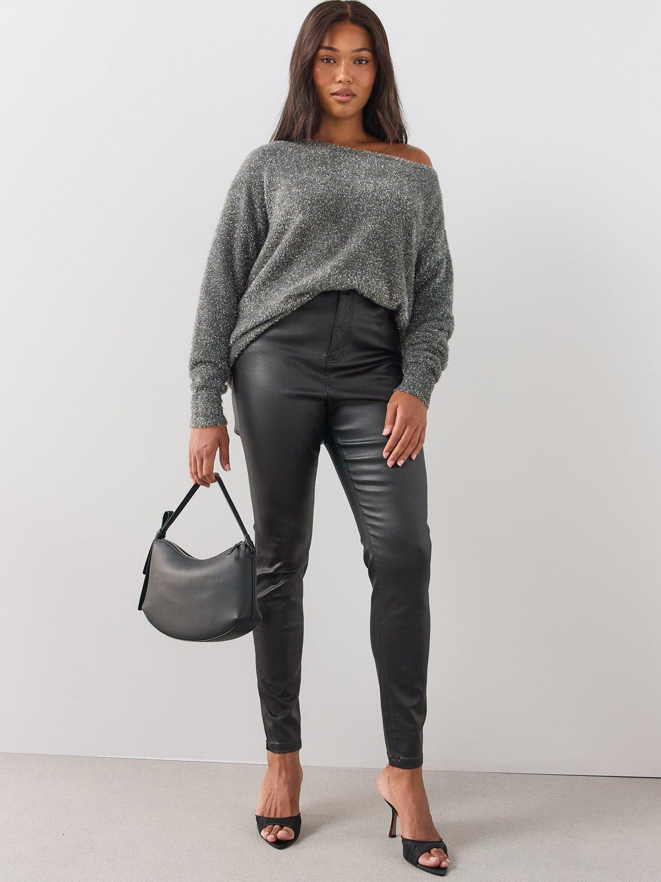 Image 1 of 6 of The Very Collection Womens Curve High Rise Coated Skinny Jeans - Black