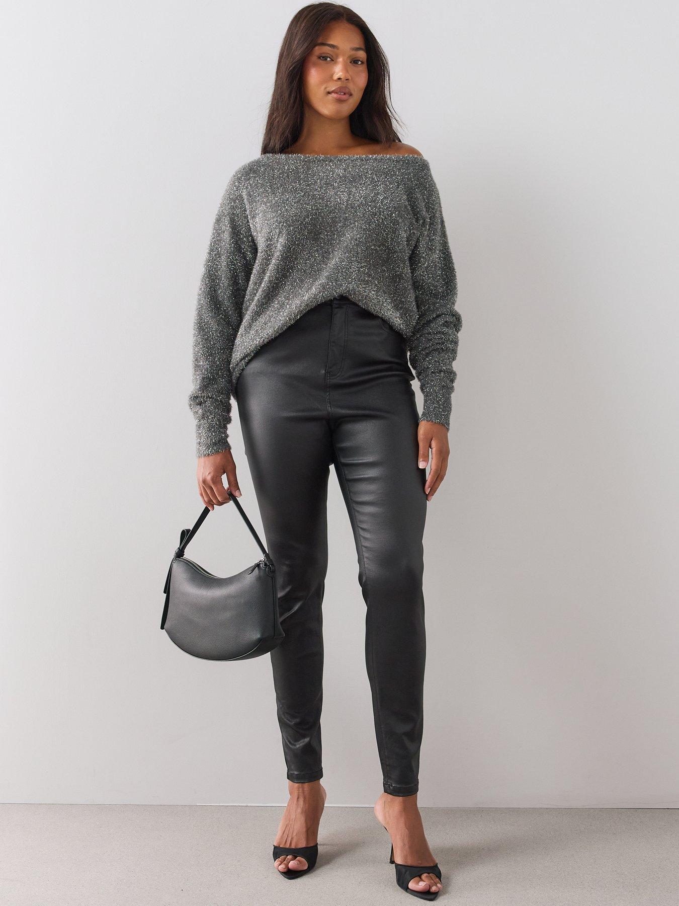 Image 3 of 6 of The Very Collection Womens Curve High Rise Coated Skinny Jeans - Black