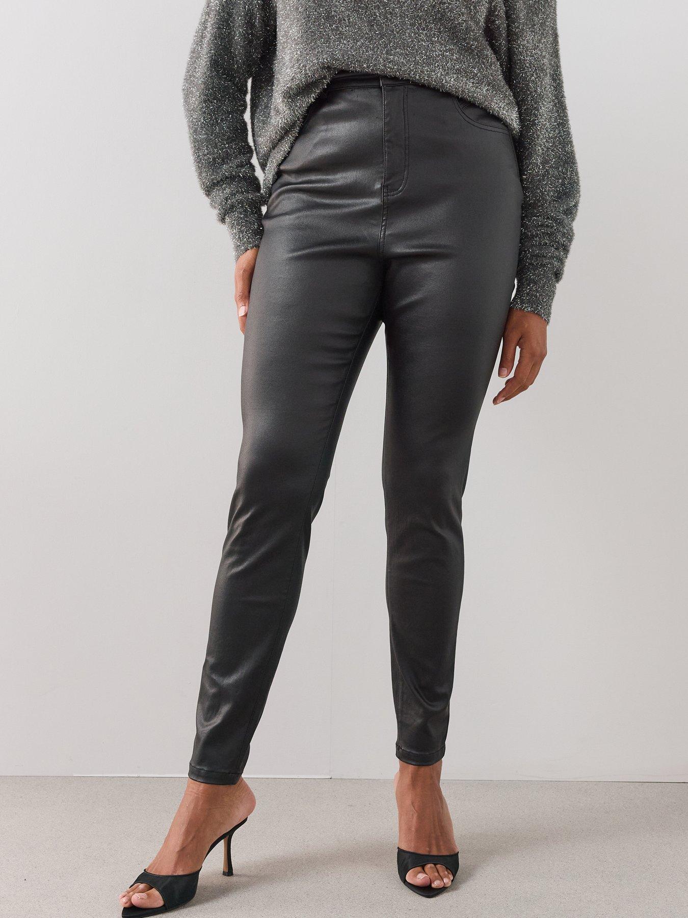 Image 4 of 6 of The Very Collection Womens Curve High Rise Coated Skinny Jeans - Black