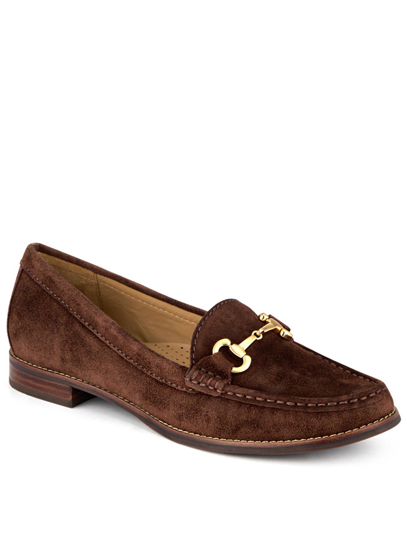 front image of jones-bootmaker-lex-suede-buckle-loafer-brown
