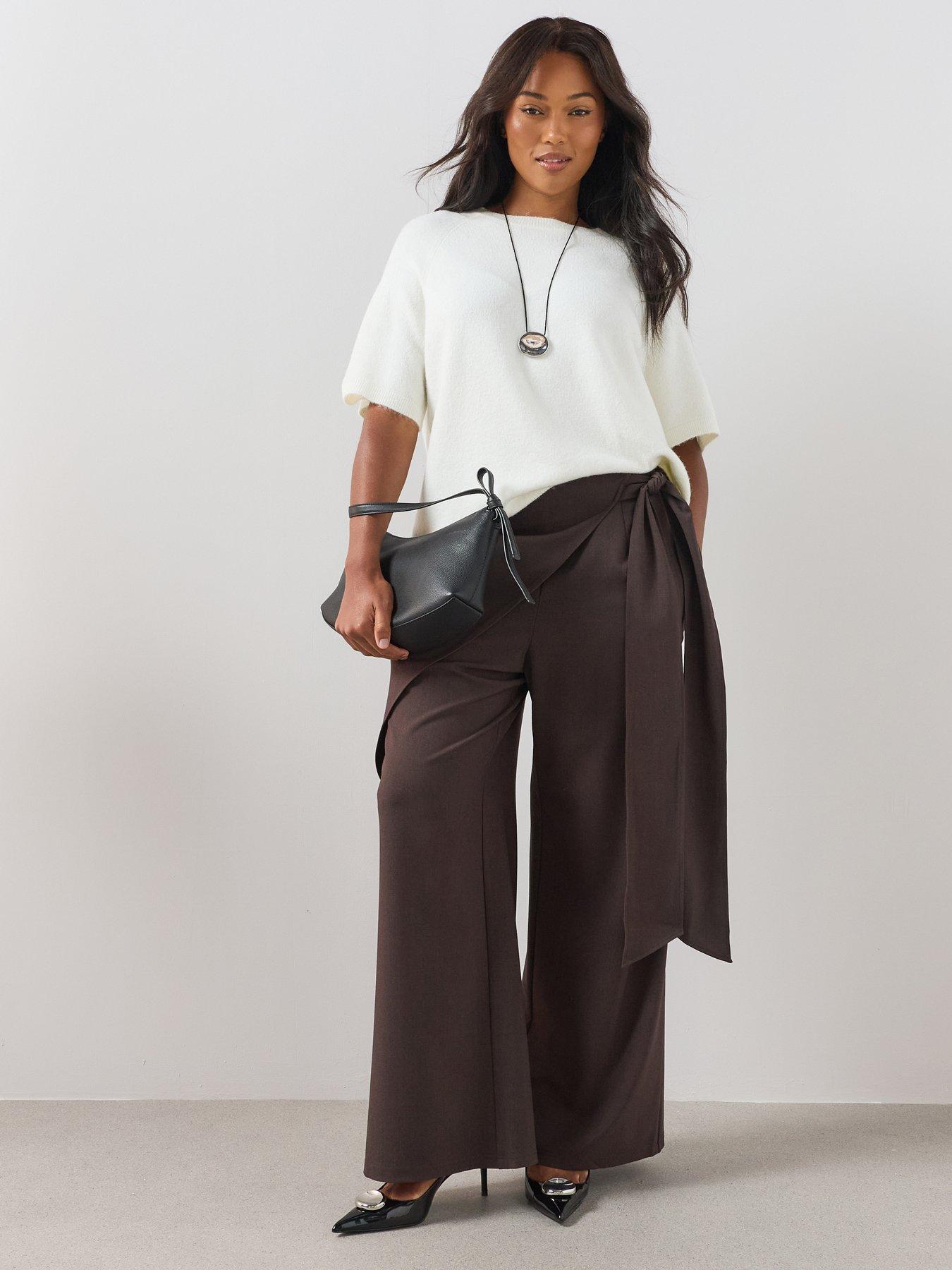 The Very Collection Curve Wrap Detail Wide Leg Trouser - Grey