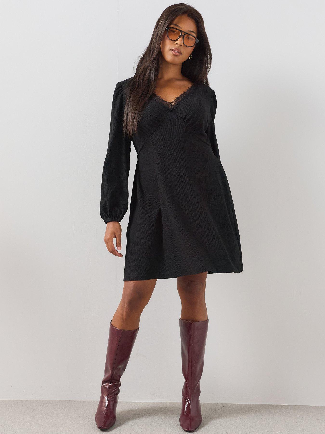 The Very Collection Curve Lace Trim Mini Dress - Black