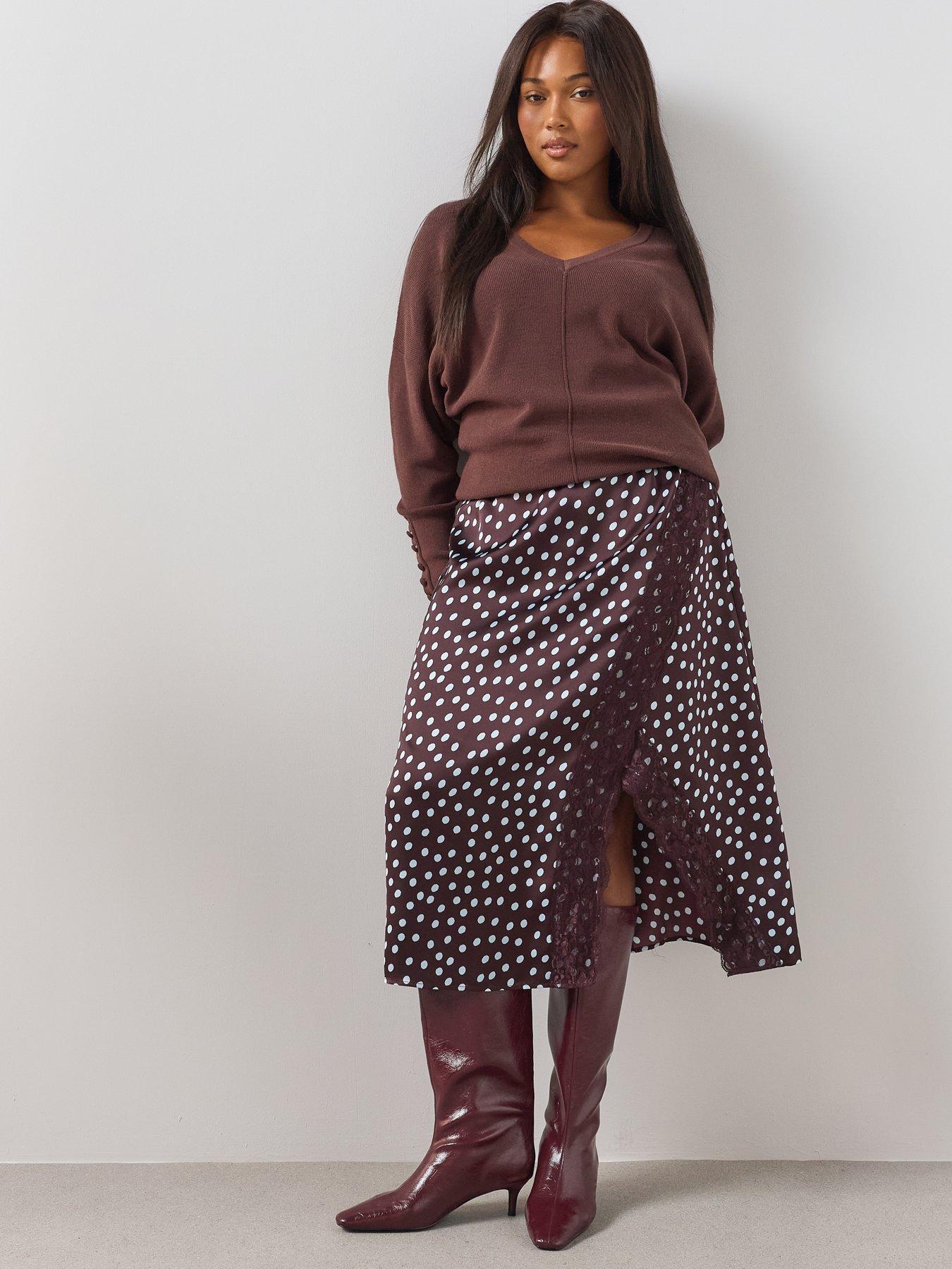The Very Collection Curve Lace Trim Midi Skirt - Print