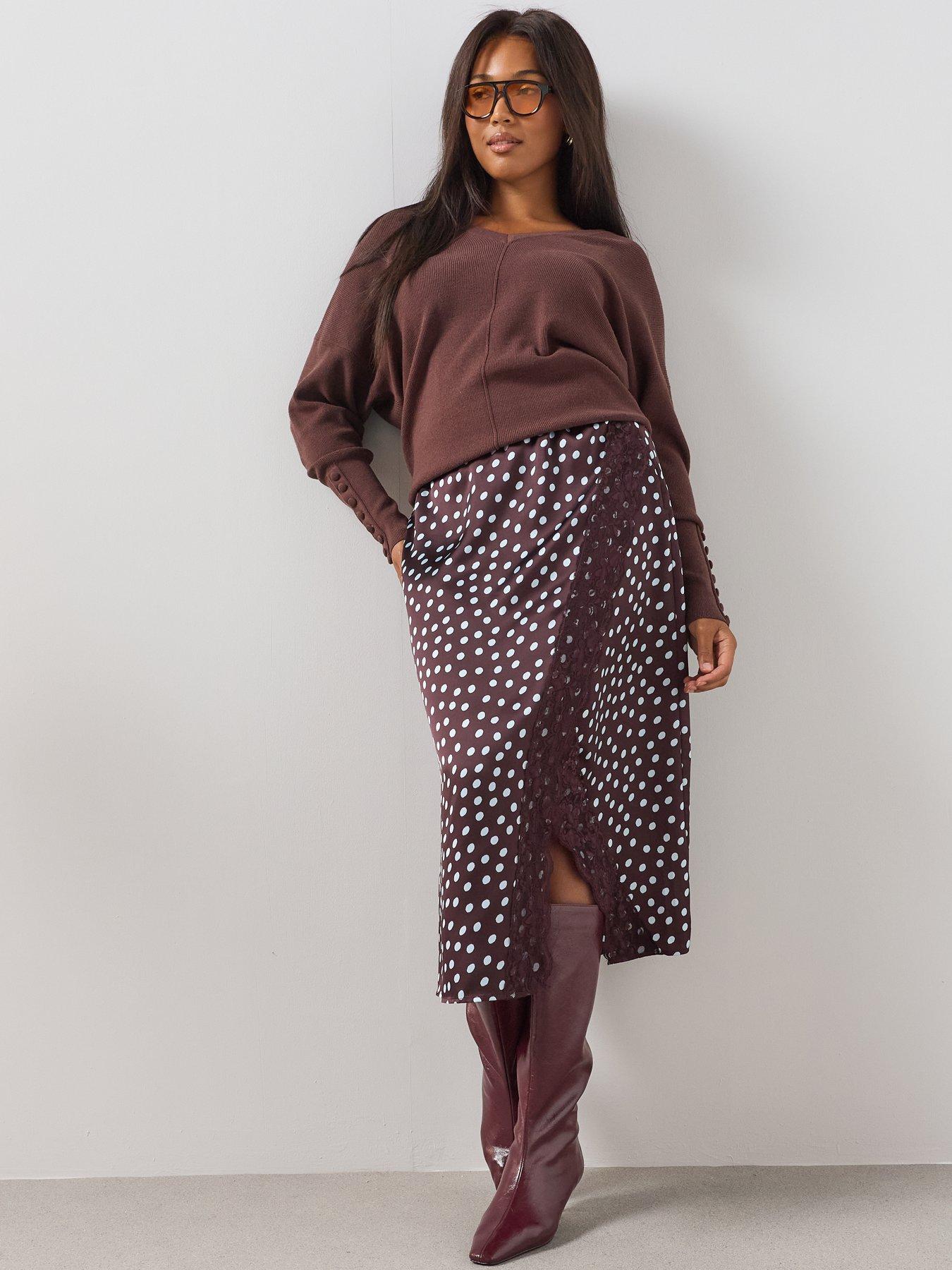 Image 5 of 6 of The Very Collection Curve Lace Trim Midi Skirt - Print