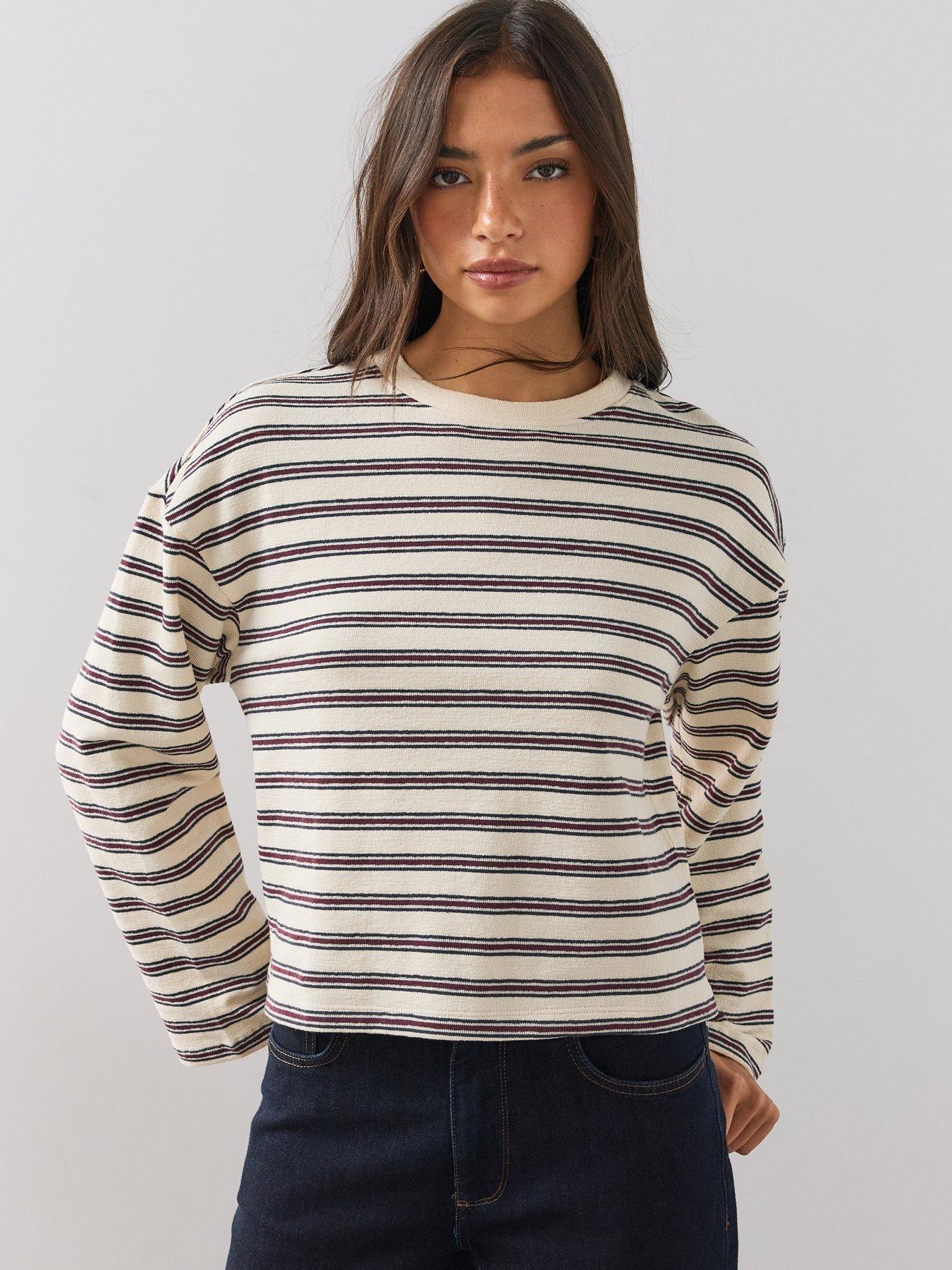 Image 1 of 6 of The Very Collection The Very Collection Womens Textured Stripe Long Sleeve Top - Multi