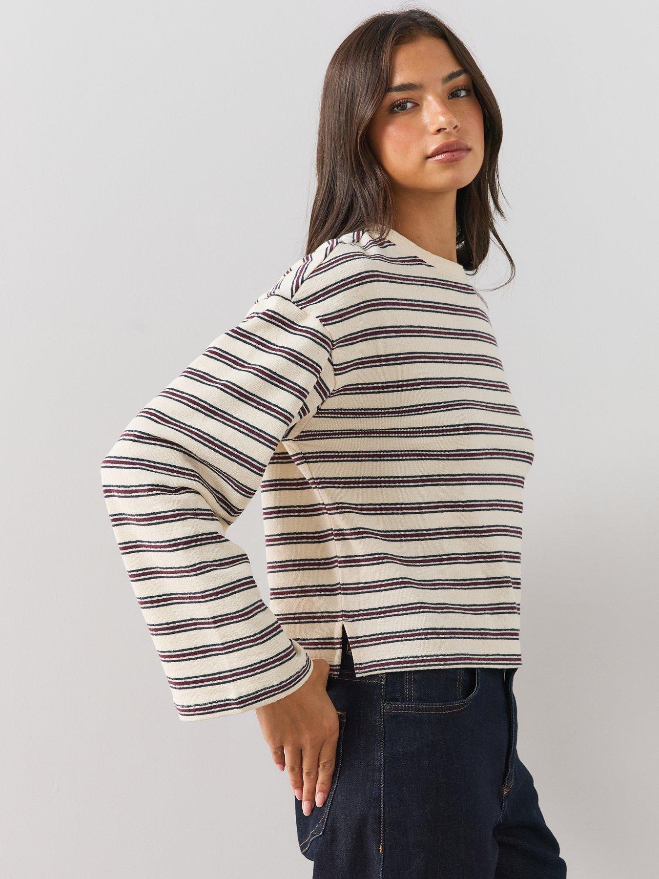 Image 5 of 6 of The Very Collection The Very Collection Womens Textured Stripe Long Sleeve Top - Multi