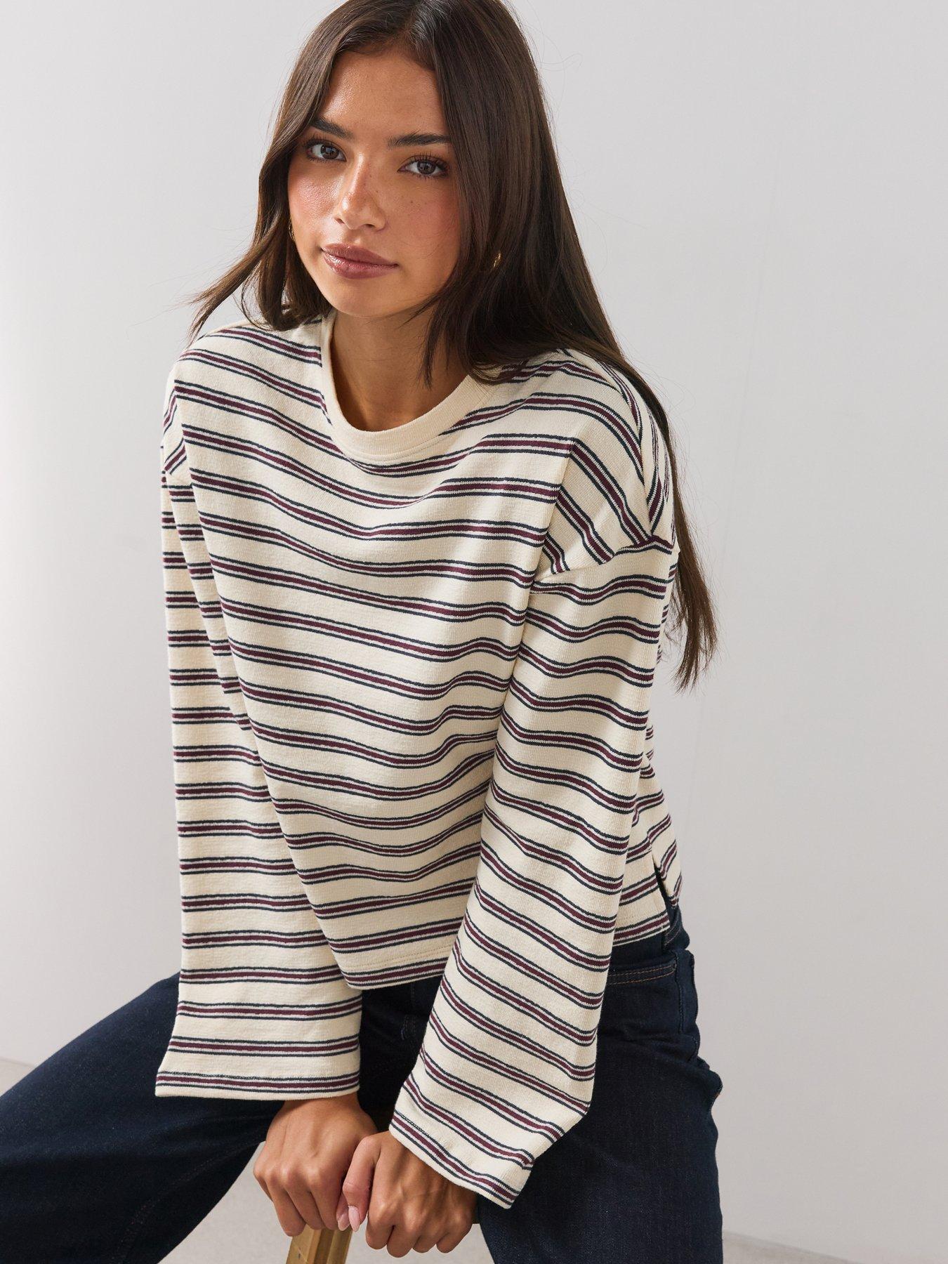 Image 6 of 6 of The Very Collection The Very Collection Womens Textured Stripe Long Sleeve Top - Multi