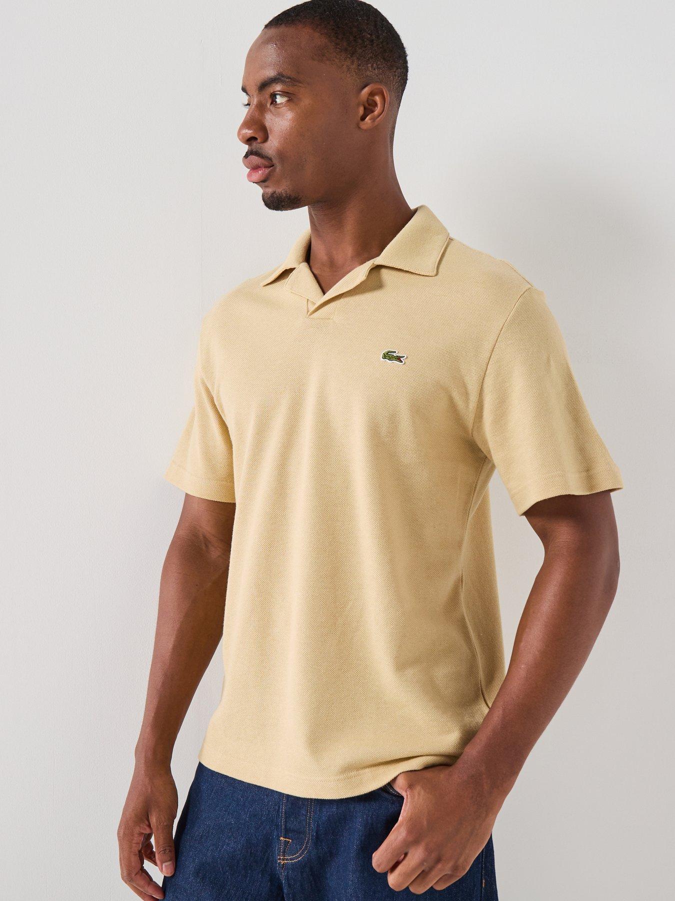 Lacoste Classic Fit Open Neck Cotton Linen Blend Polo Shirt - Beige
