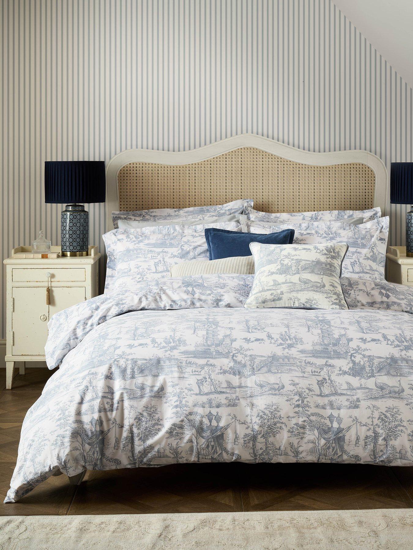 Image 1 of 5 of Laura Ashley Braysmith Toile 100% Cotton Quilt Set Chambray Blue