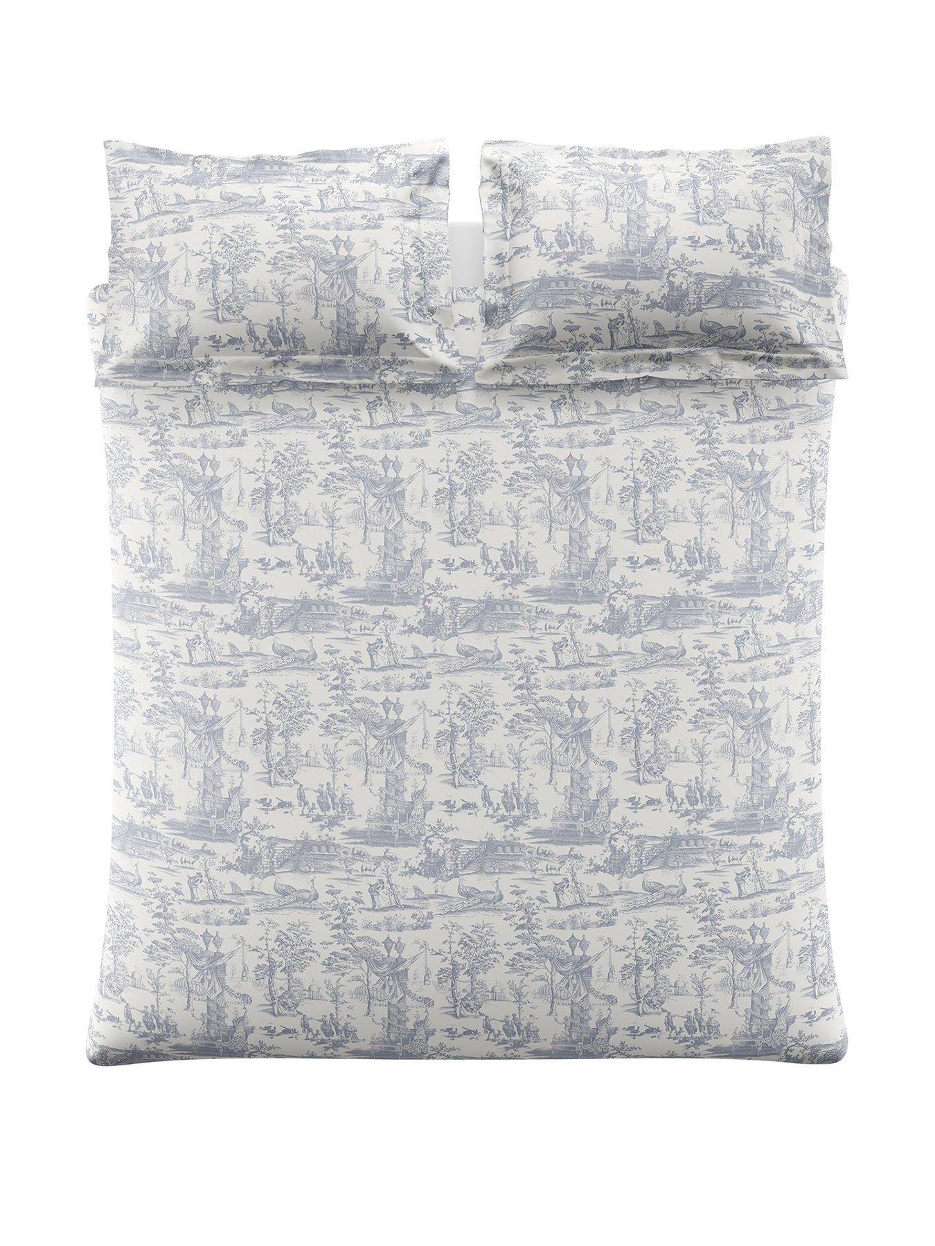 Image 2 of 5 of Laura Ashley Braysmith Toile 100% Cotton Quilt Set Chambray Blue