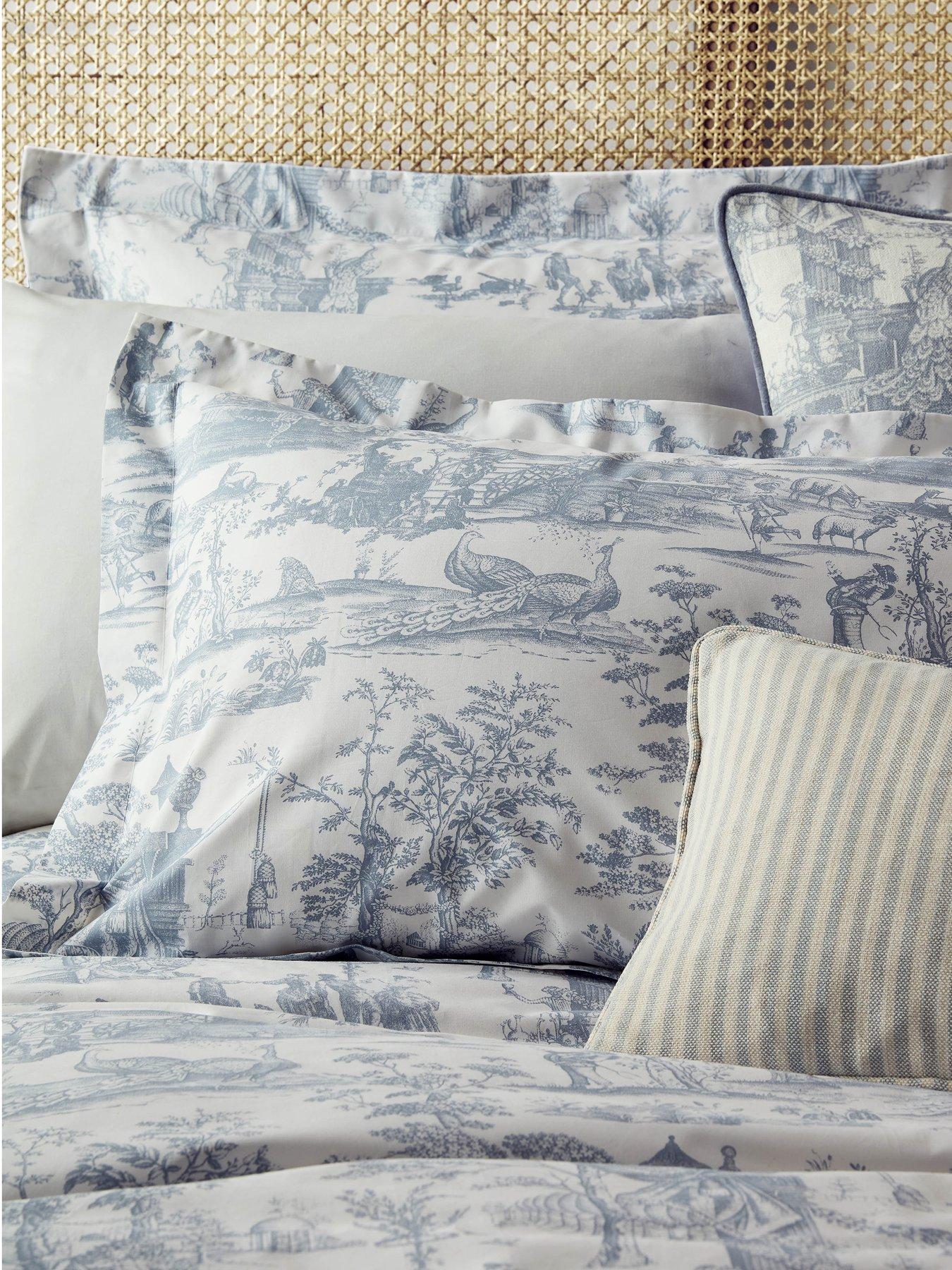 Image 4 of 5 of Laura Ashley Braysmith Toile 100% Cotton Quilt Set Chambray Blue