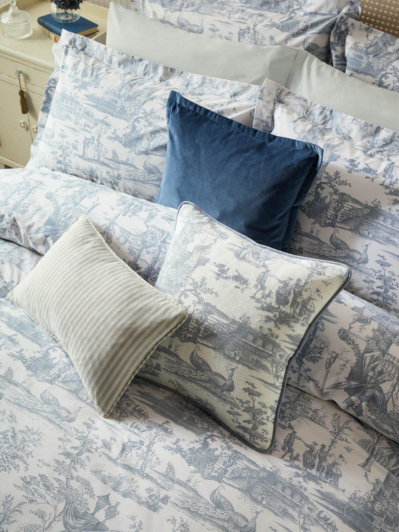 Image 5 of 5 of Laura Ashley Braysmith Toile 100% Cotton Quilt Set Chambray Blue