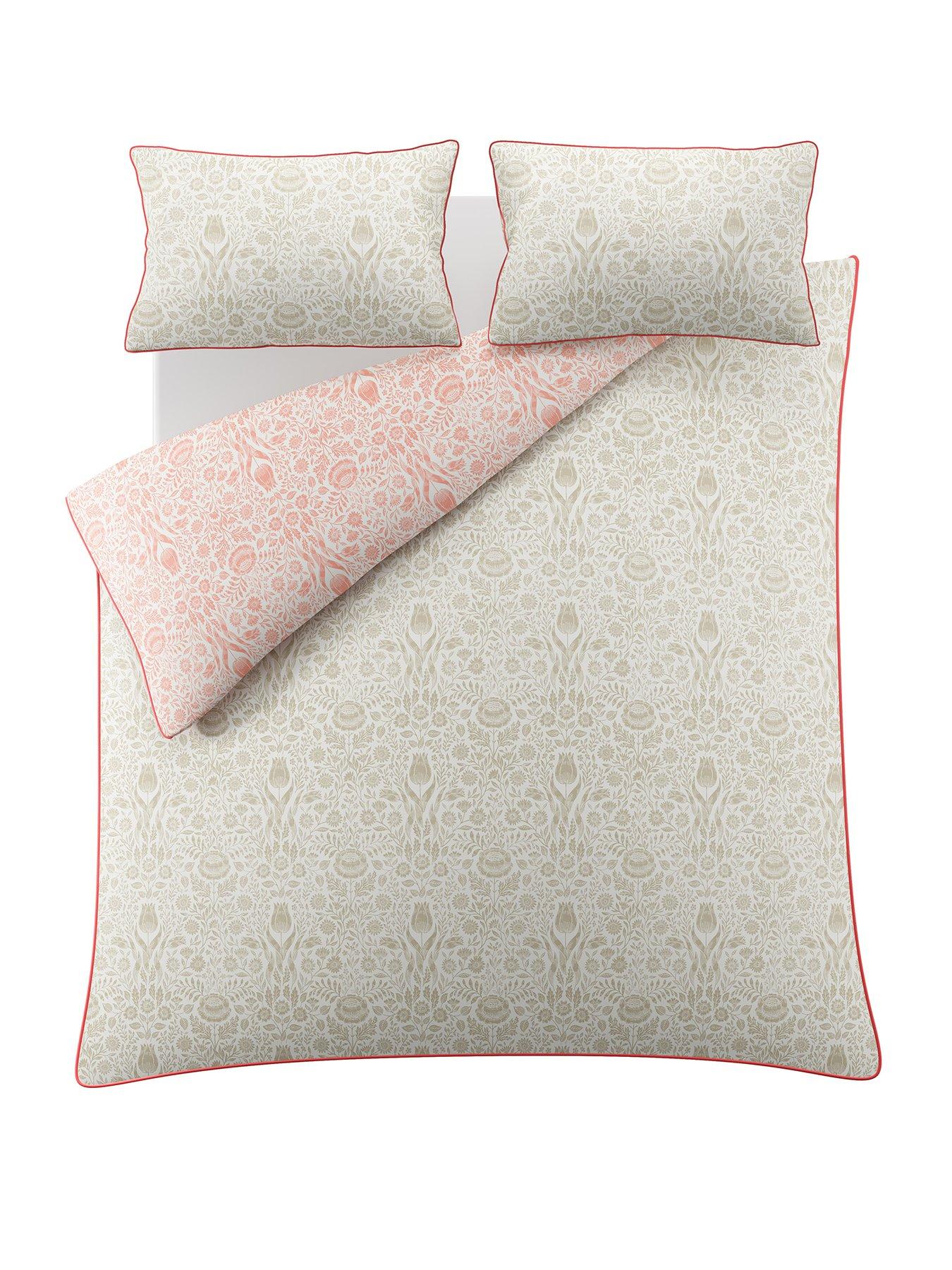 Image 2 of 7 of Laura Ashley Ashstead Damask 100% Cotton Quilt Set Natural Coral