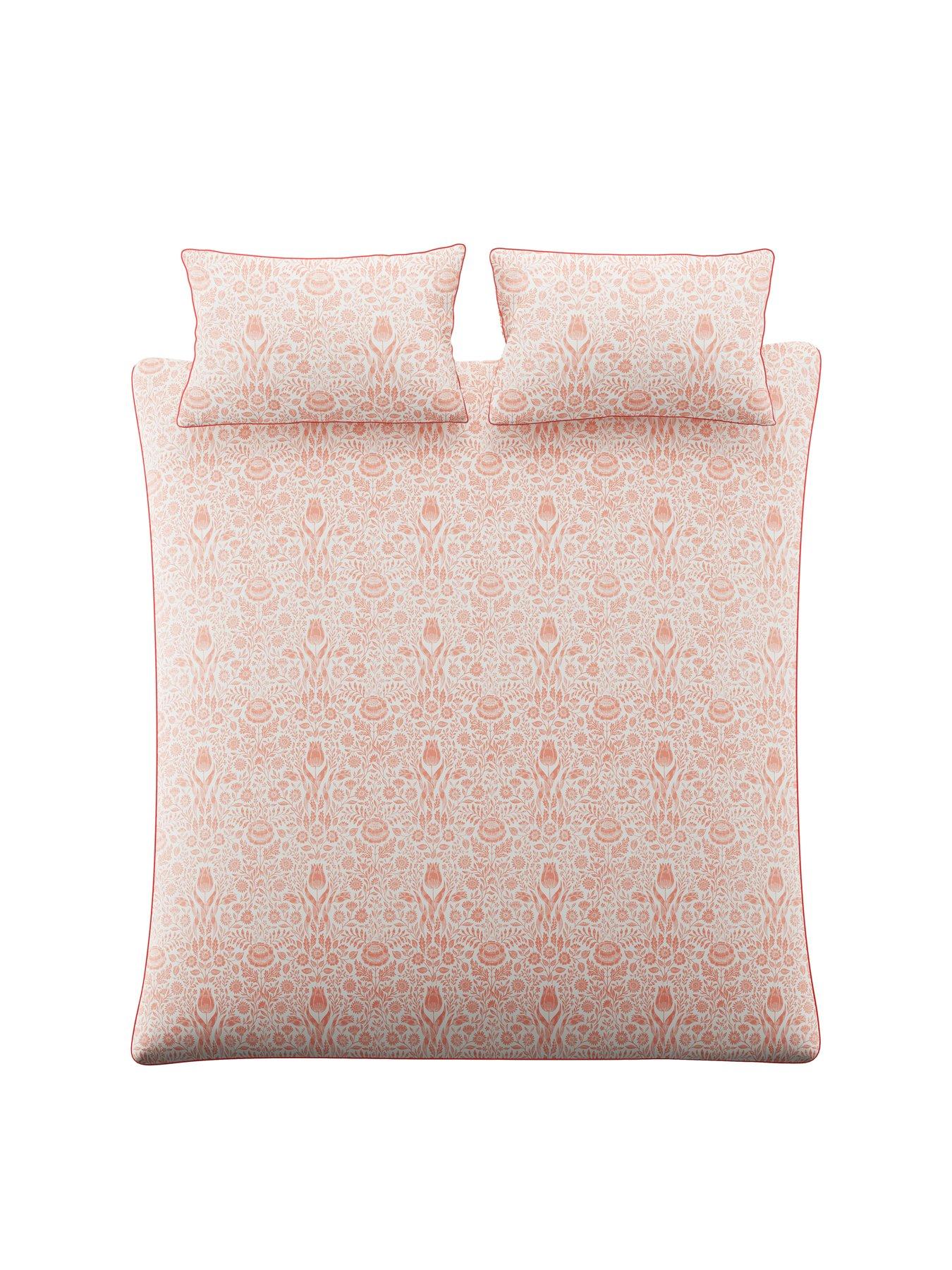 Image 5 of 7 of Laura Ashley Ashstead Damask 100% Cotton Quilt Set Natural Coral