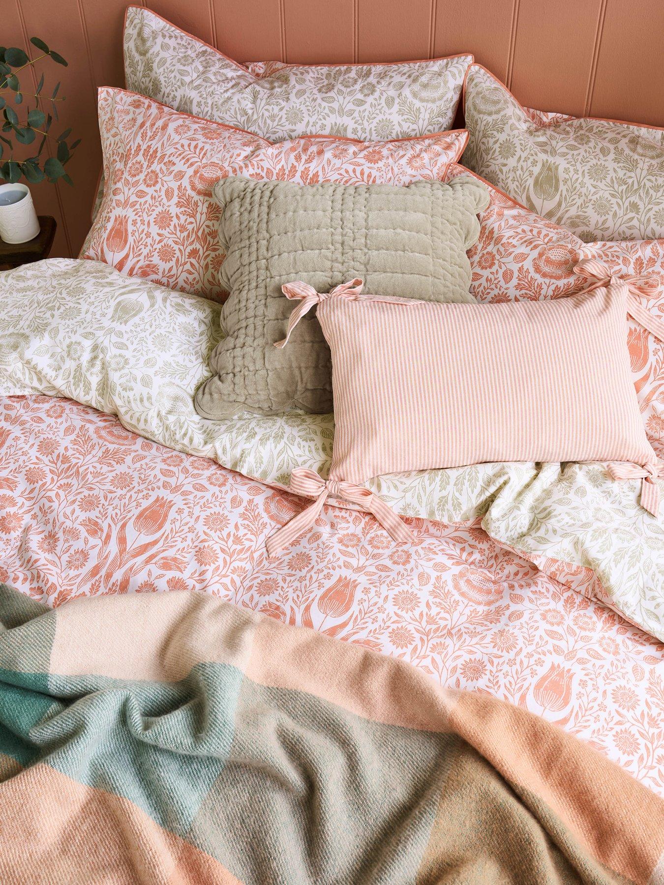 Image 7 of 7 of Laura Ashley Ashstead Damask 100% Cotton Quilt Set Natural Coral