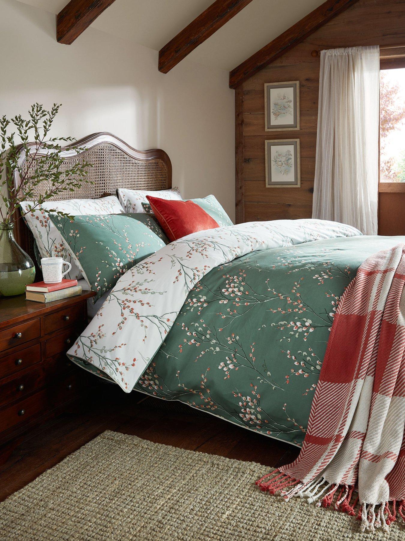 Laura Ashley Pussy Willow 100% Cotton Standard Pillowcase Pair 50cm x 75cm Fern Green