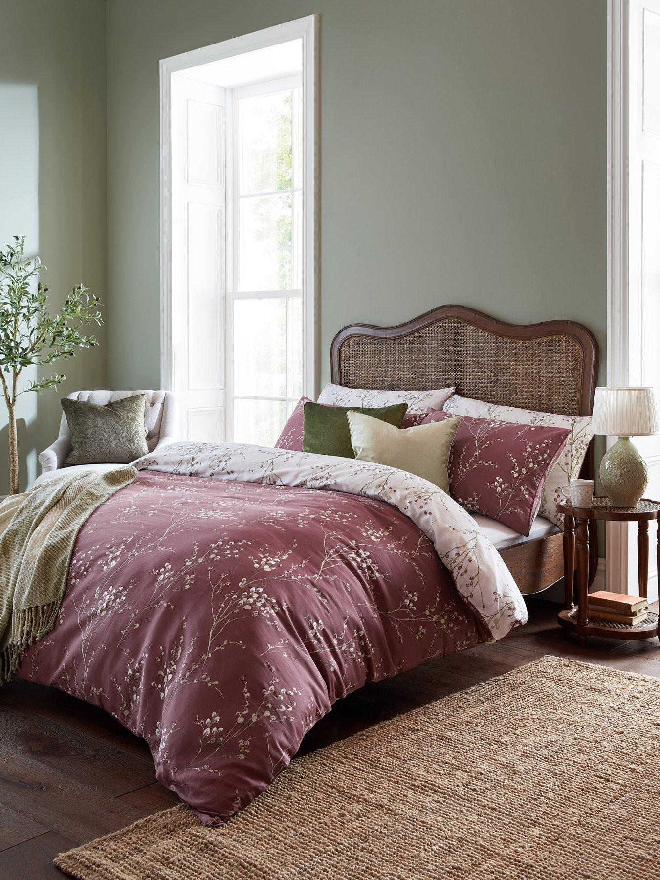 Laura Ashley Pussy Willow 100% Cotton Standard Pillowcase Pair 50cm x 75cm Plum