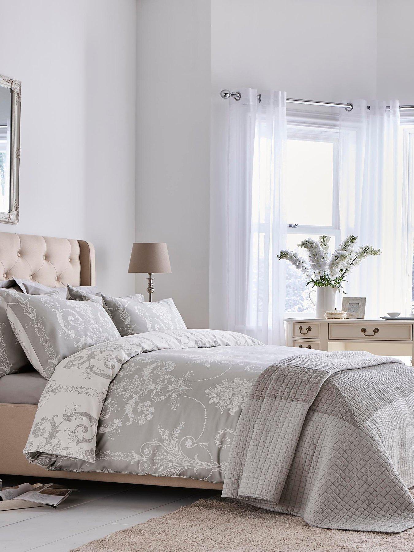 Image 1 of 4 of Laura Ashley Josette 100% Cotton Quilt Set Dove Grey