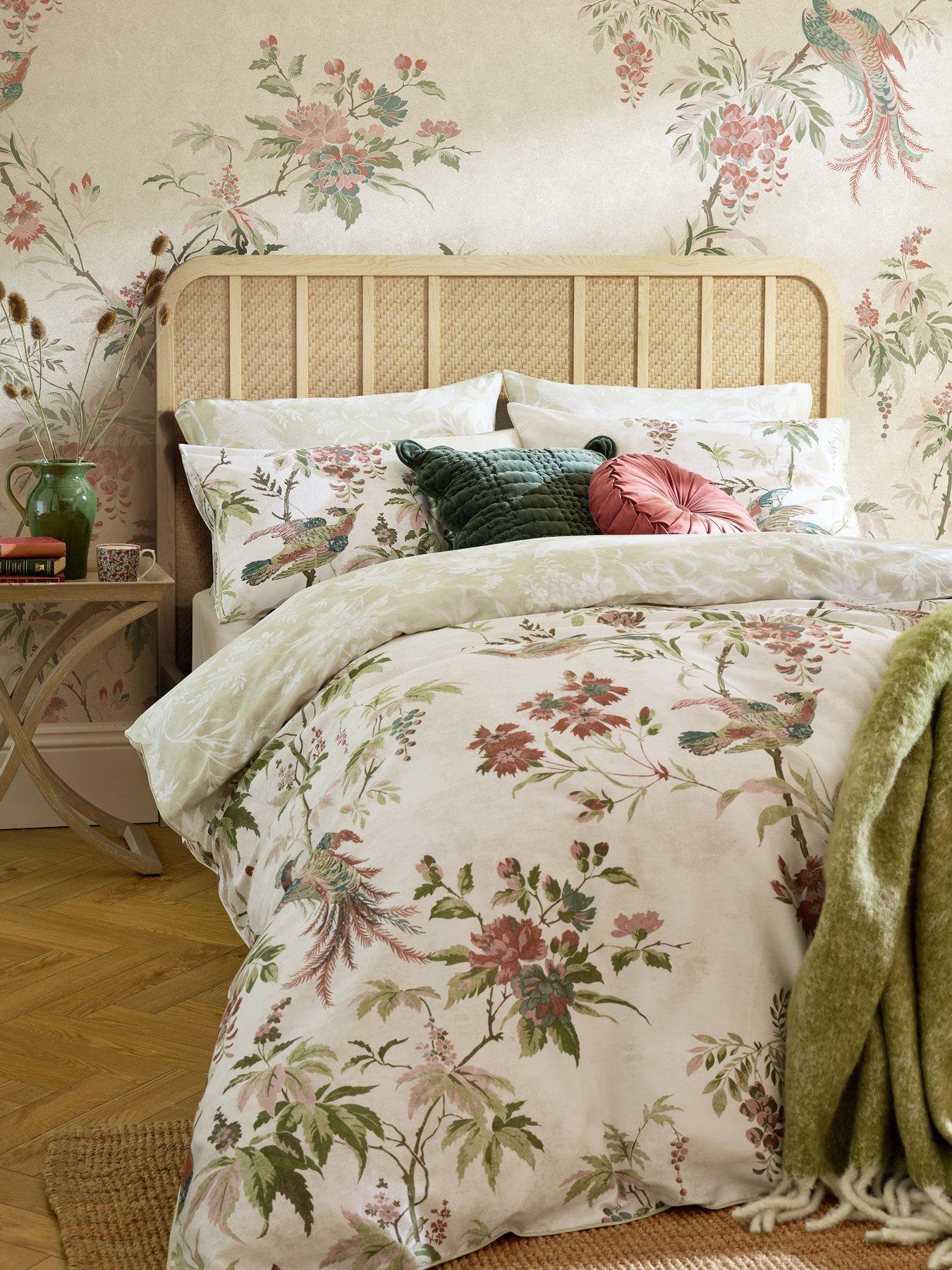 Laura Ashley Attleton 100% Cotton Standard Pillowcase Pair 50cm x 75cm Sage