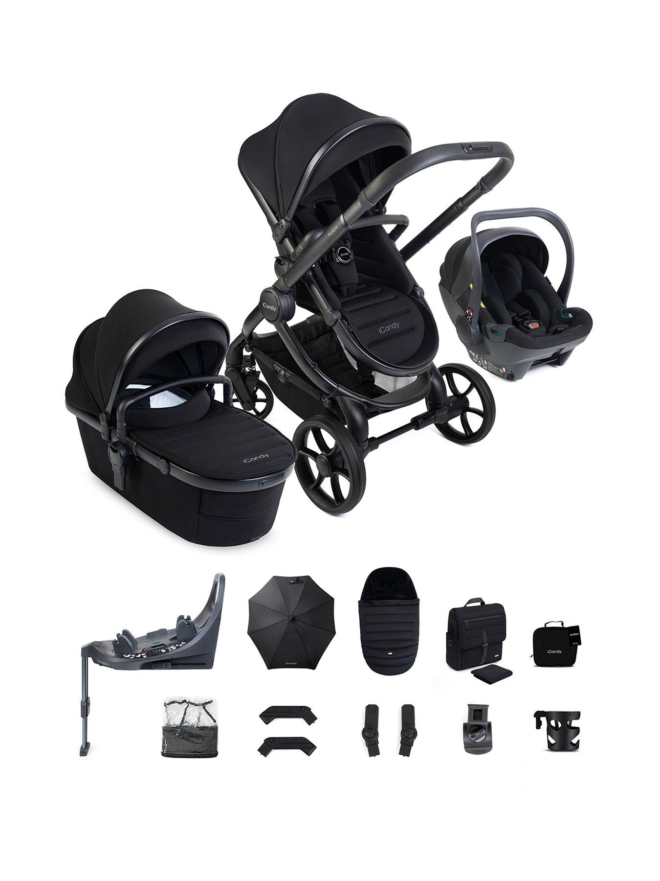 front image of icandy-peach-8-travel-system-with-black-cocoon-360-black
