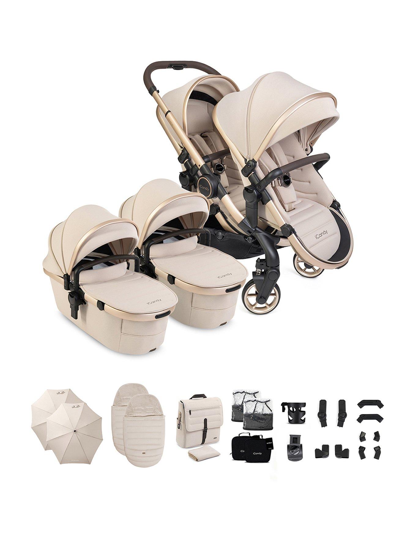 front image of icandy-peach-8-twin-complete-pushchair-editions-bundle-biscotti