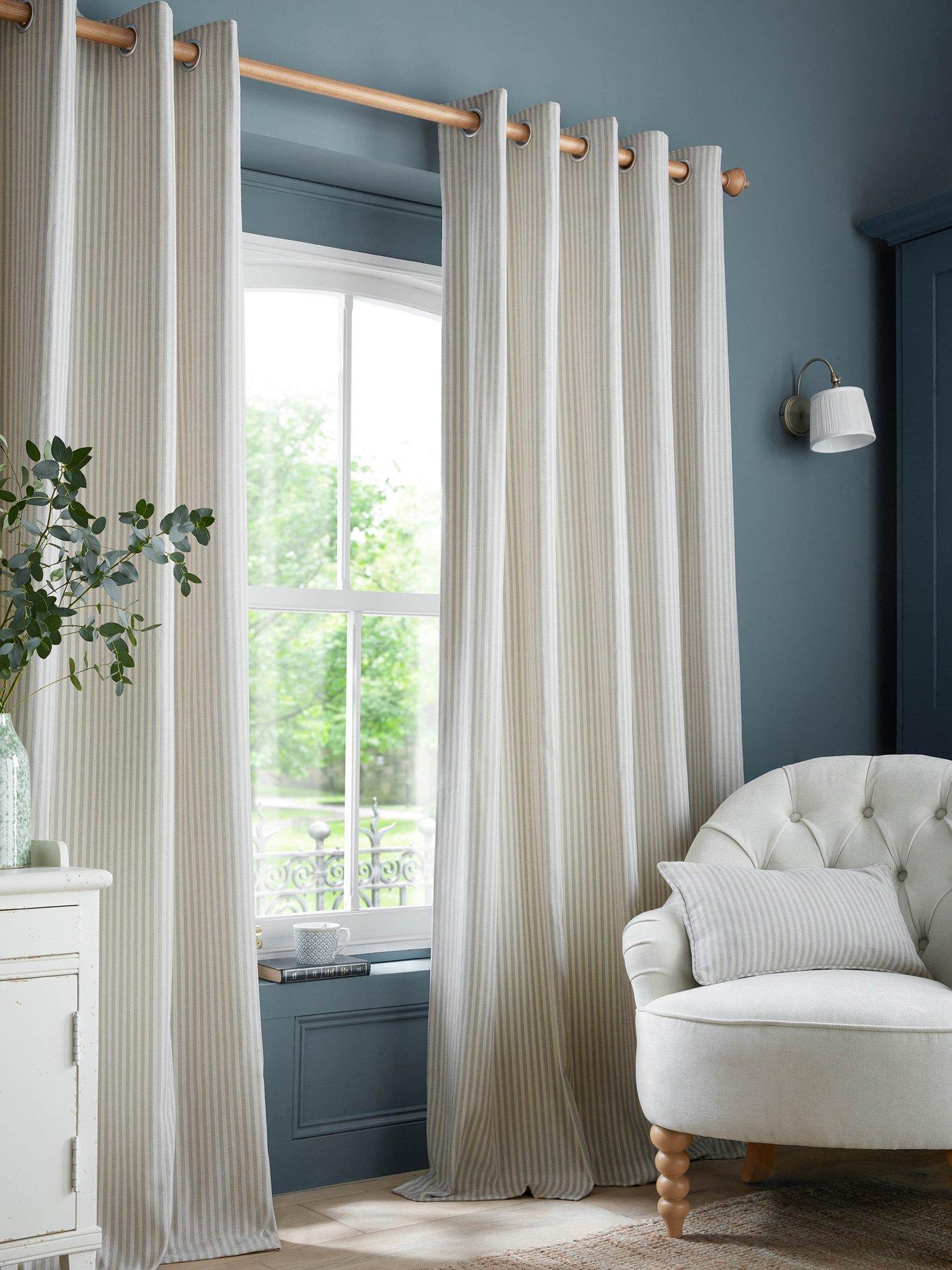 Image 1 of 4 of Laura Ashley Cornish Chenille Stripe Eyelet Curtains Slate Blue