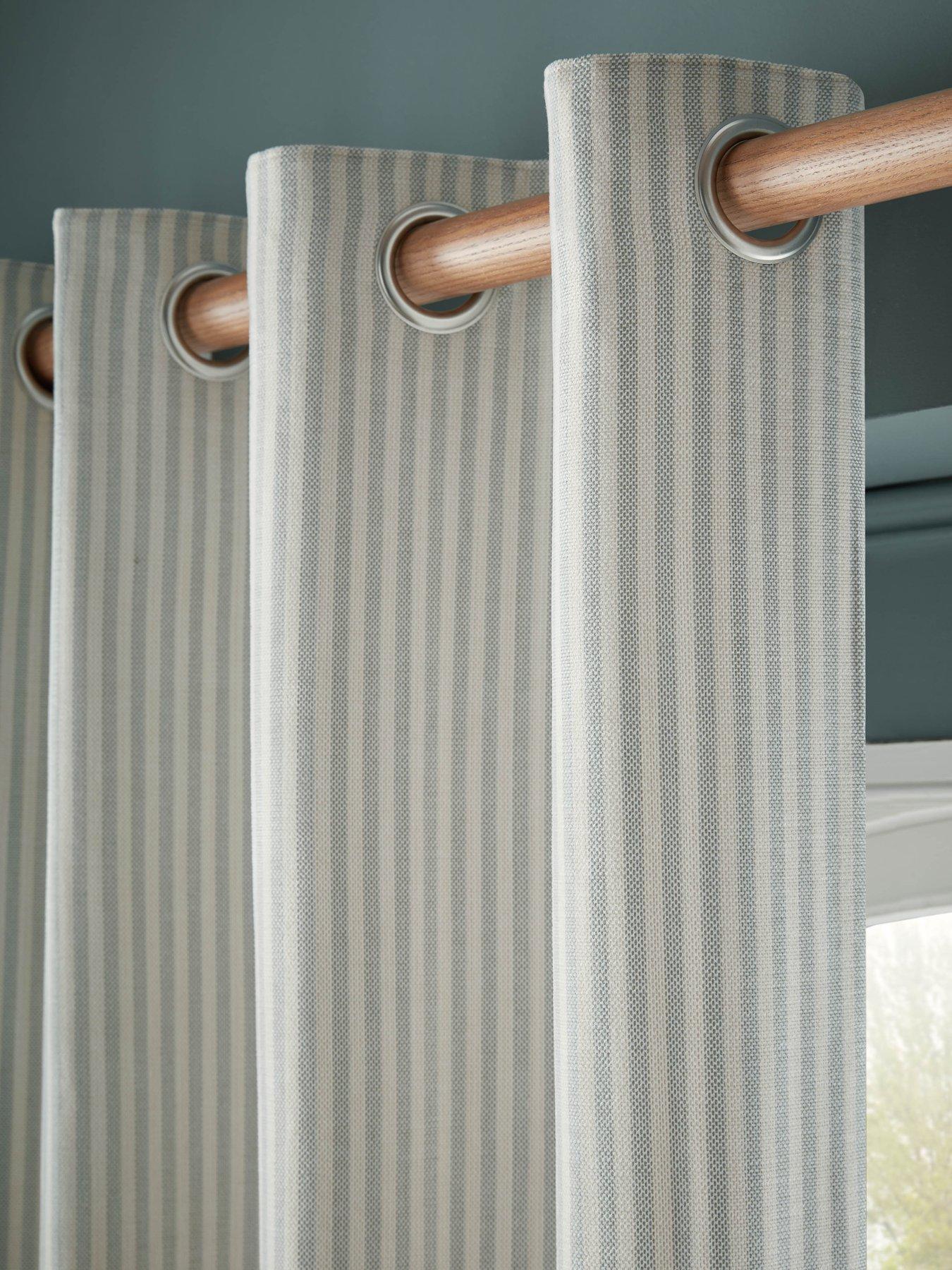 Image 2 of 4 of Laura Ashley Cornish Chenille Stripe Eyelet Curtains Slate Blue