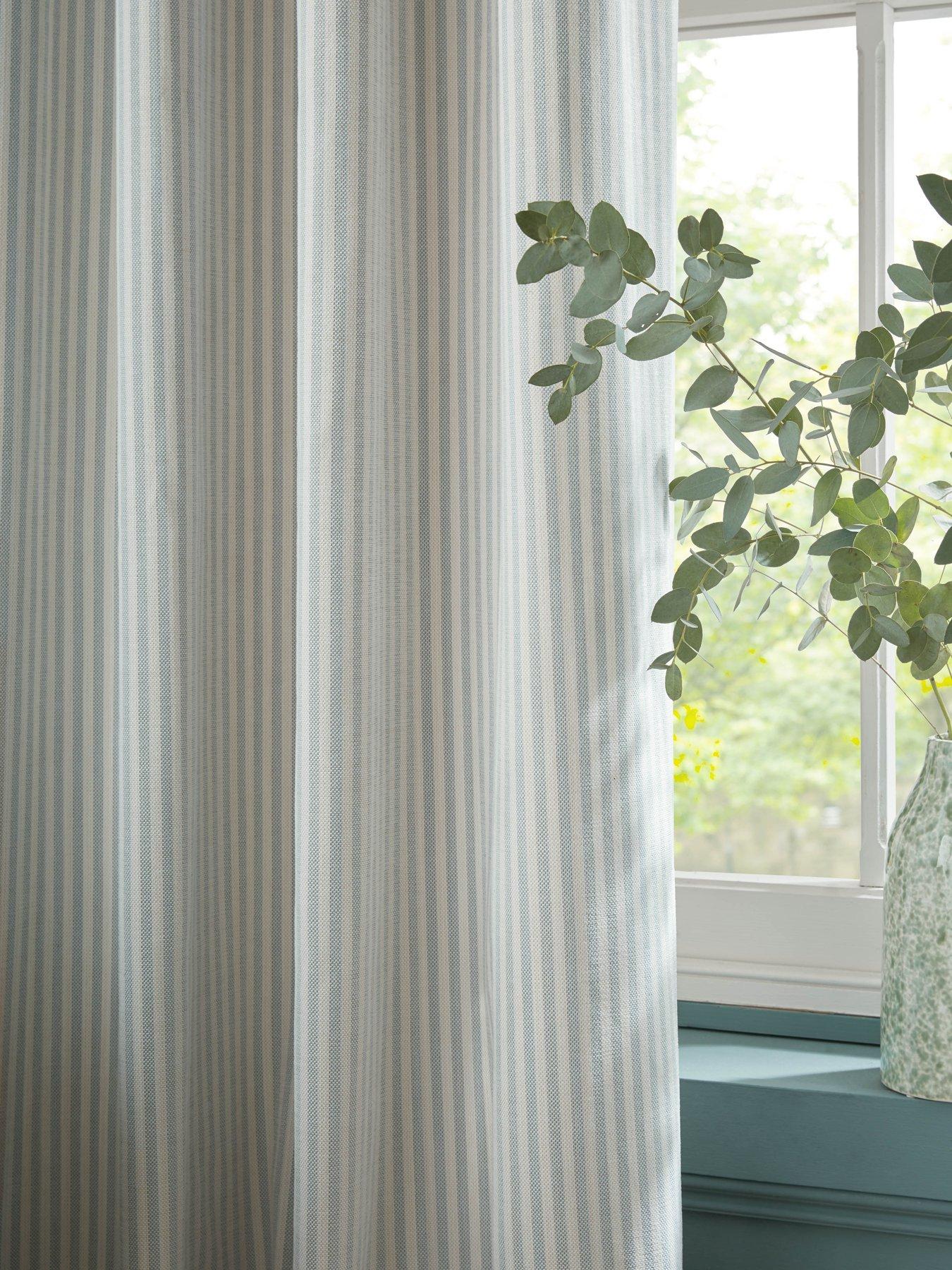 Image 3 of 4 of Laura Ashley Cornish Chenille Stripe Eyelet Curtains Slate Blue
