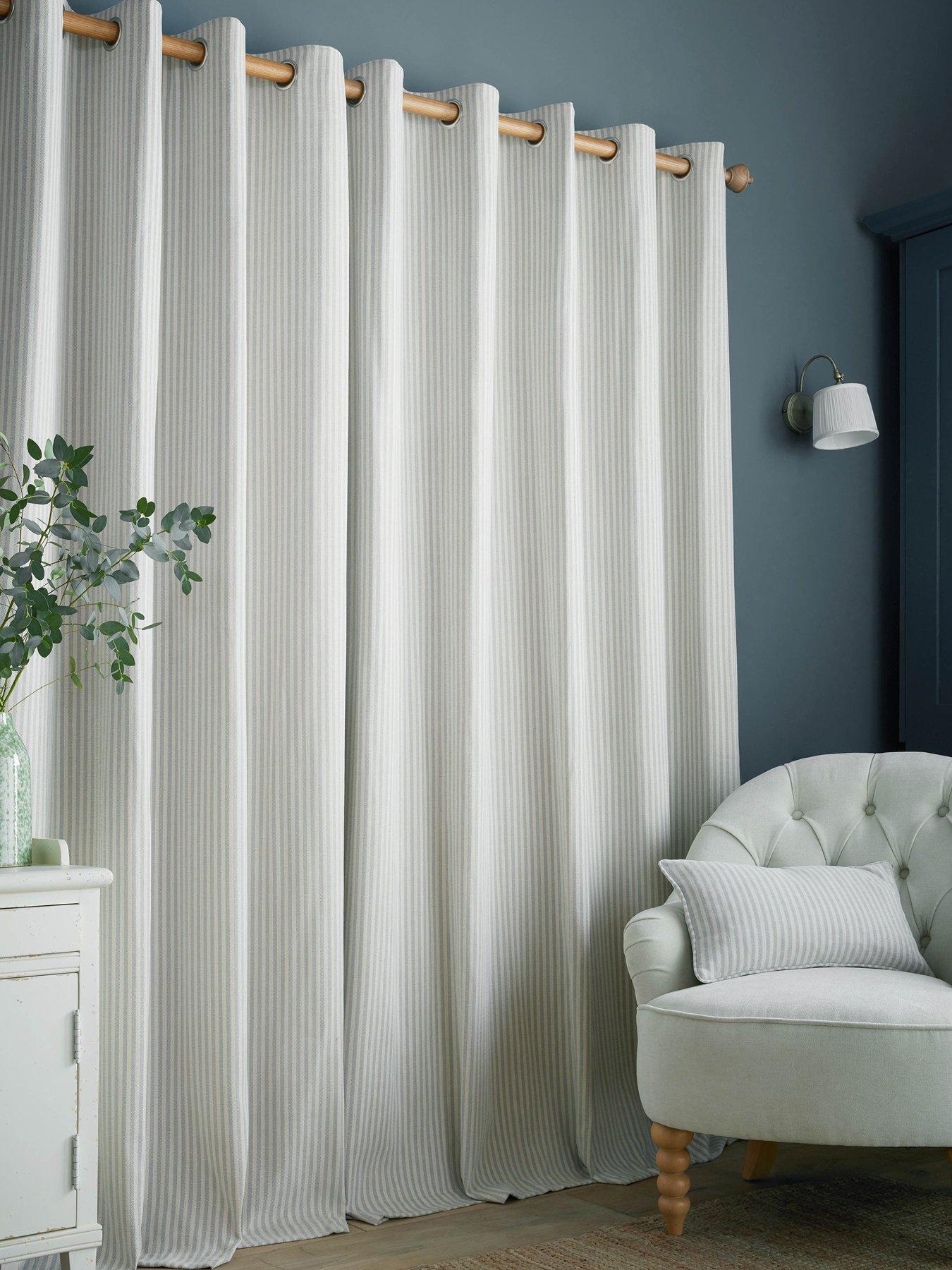 Image 4 of 4 of Laura Ashley Cornish Chenille Stripe Eyelet Curtains Slate Blue