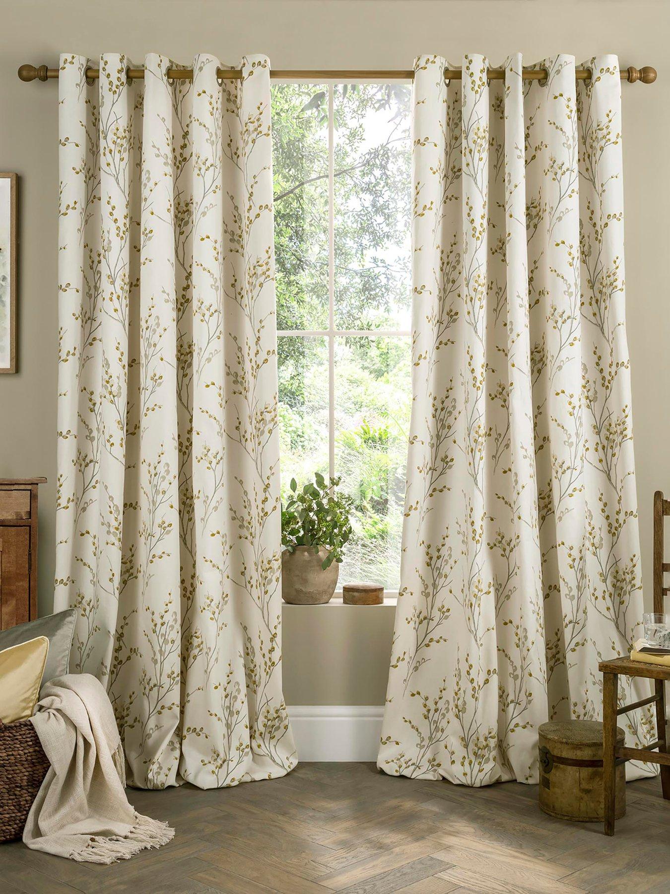 Laura Ashley Pussy Willow Lined Eyelet Curtains Ochre