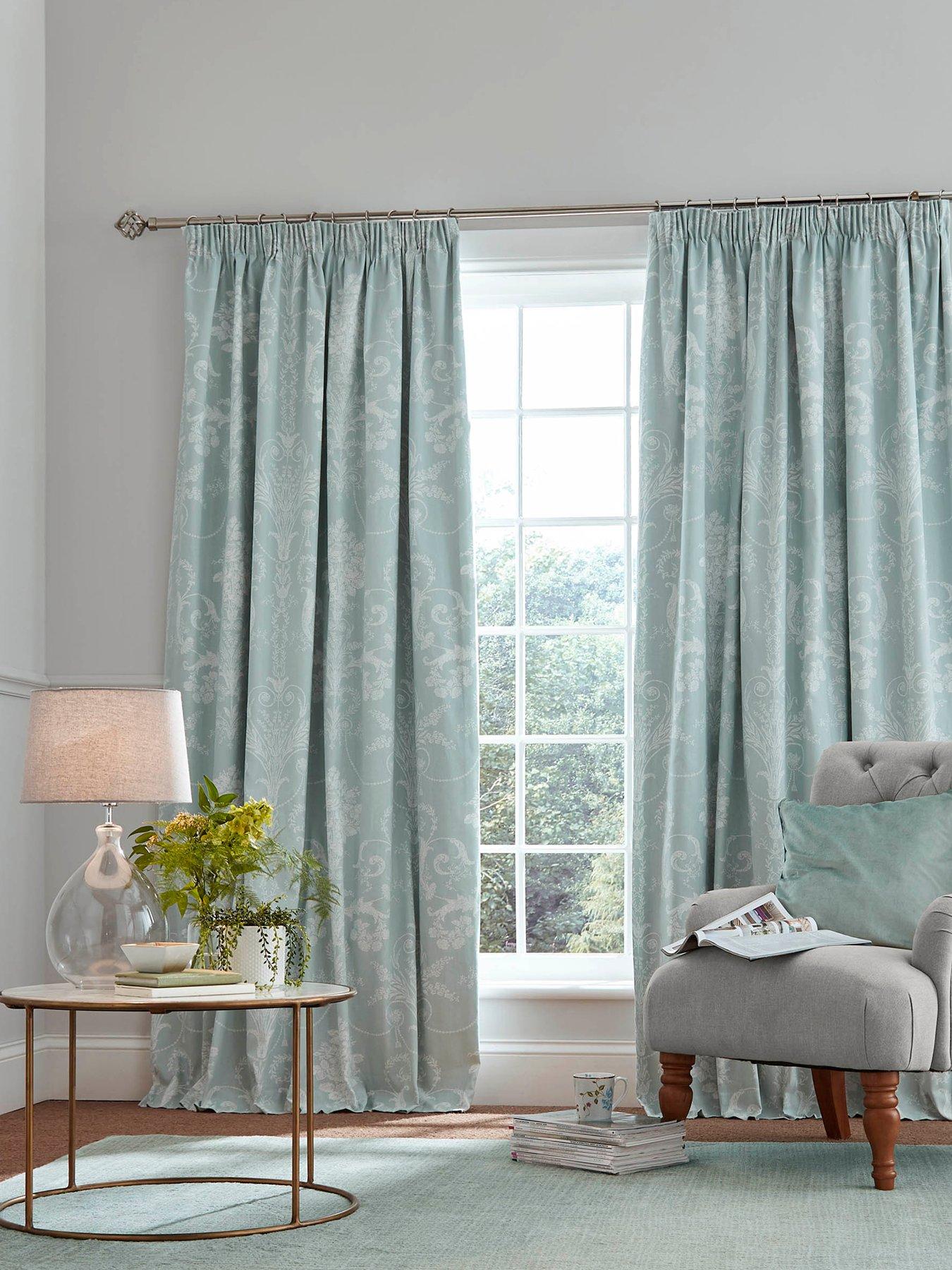 Laura Ashley Josette Duckegg Black Out Header Tape Curtains Duckegg