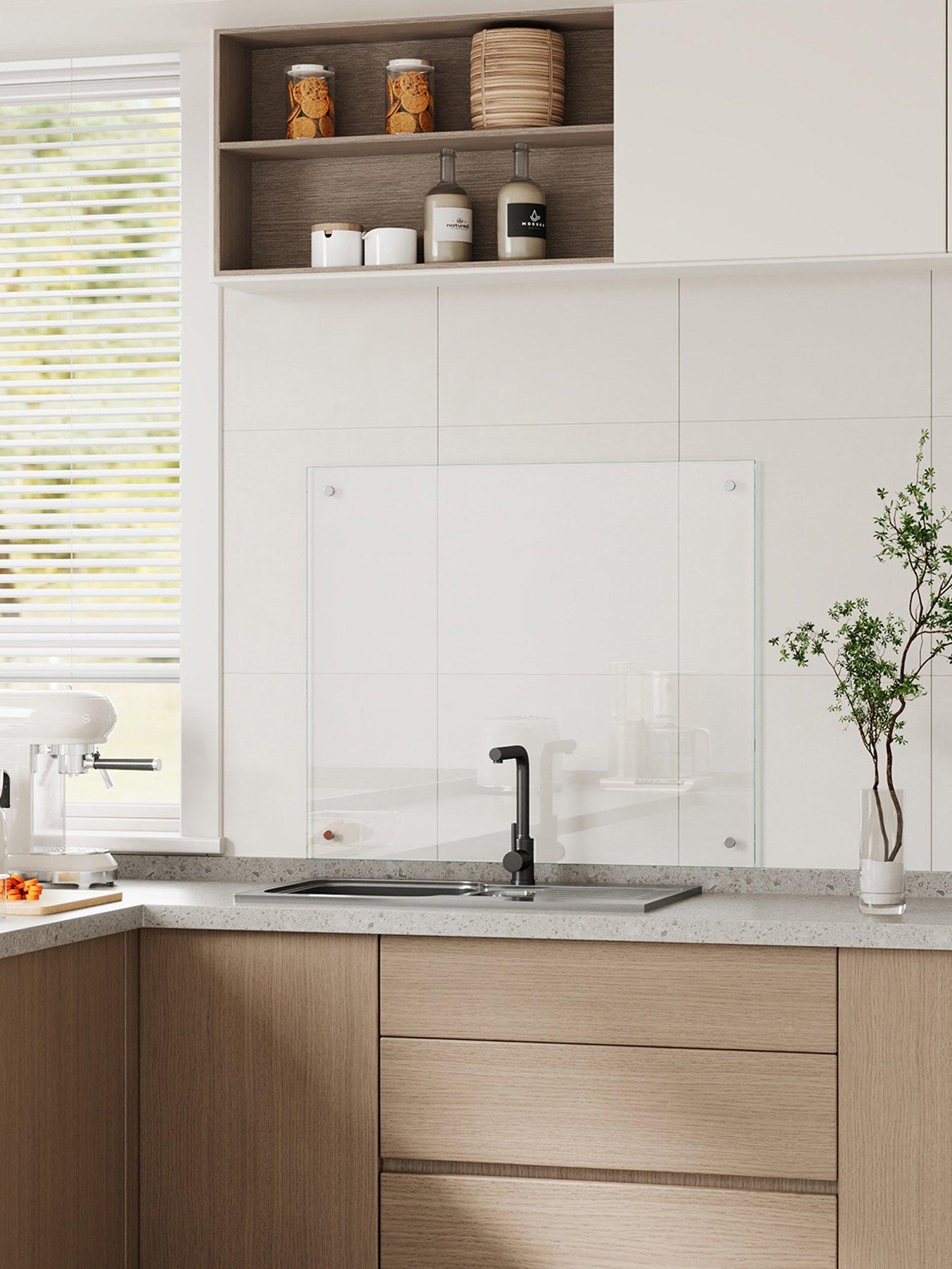 Living and Home Transparent Pre-drilled Tempered Glass Splashback For Cookers, 70cm W X 60cm D