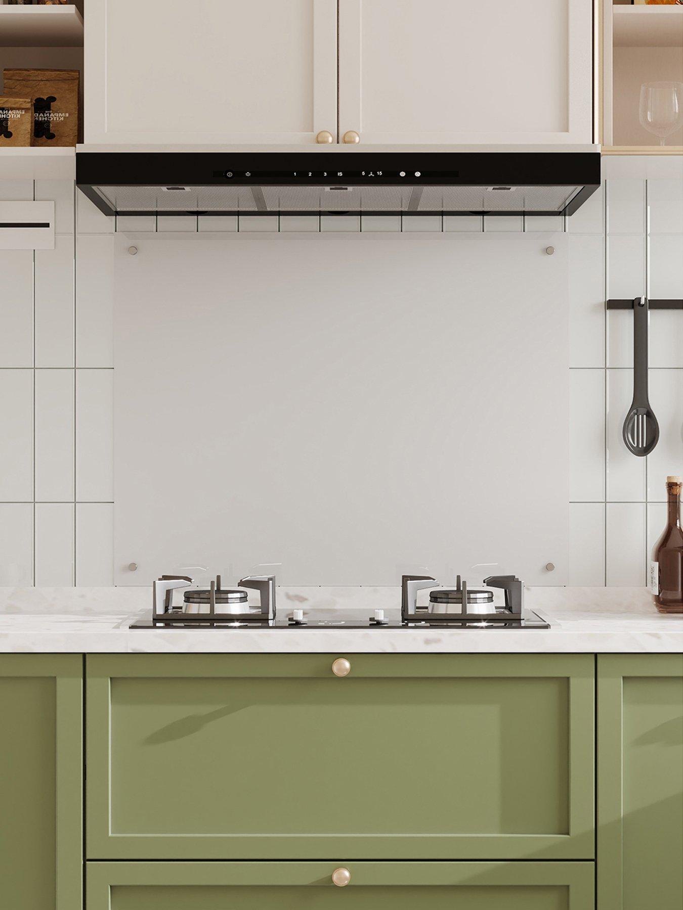 Image 4 of 7 of Living and Home White Pre-drilled Tempered Glass Splashback For Cookers, 90cm W X 70cm D