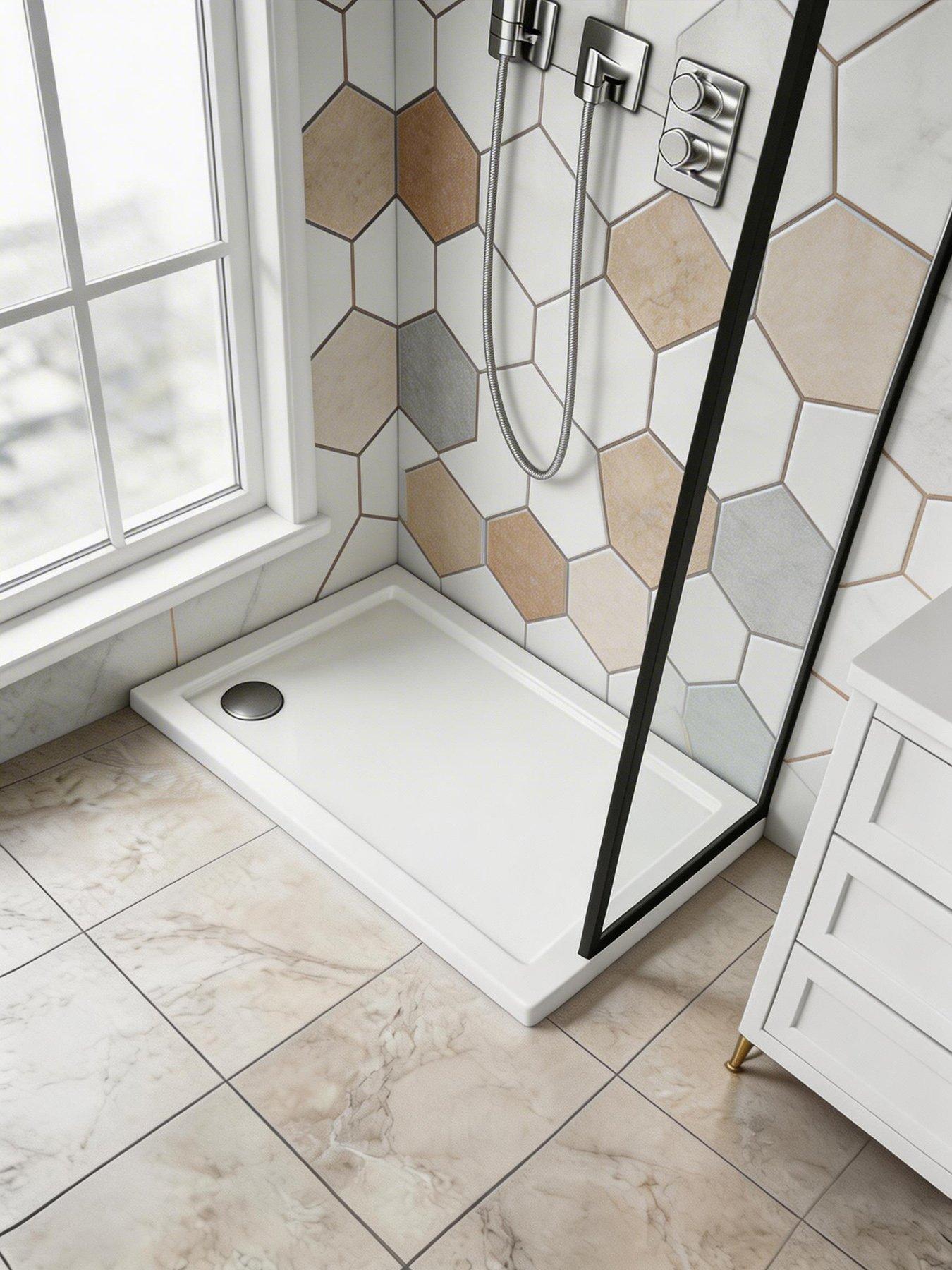  image of living-and-home-white-rectangle-acrylic-shower-tray-w-1000-x-h-800-mm