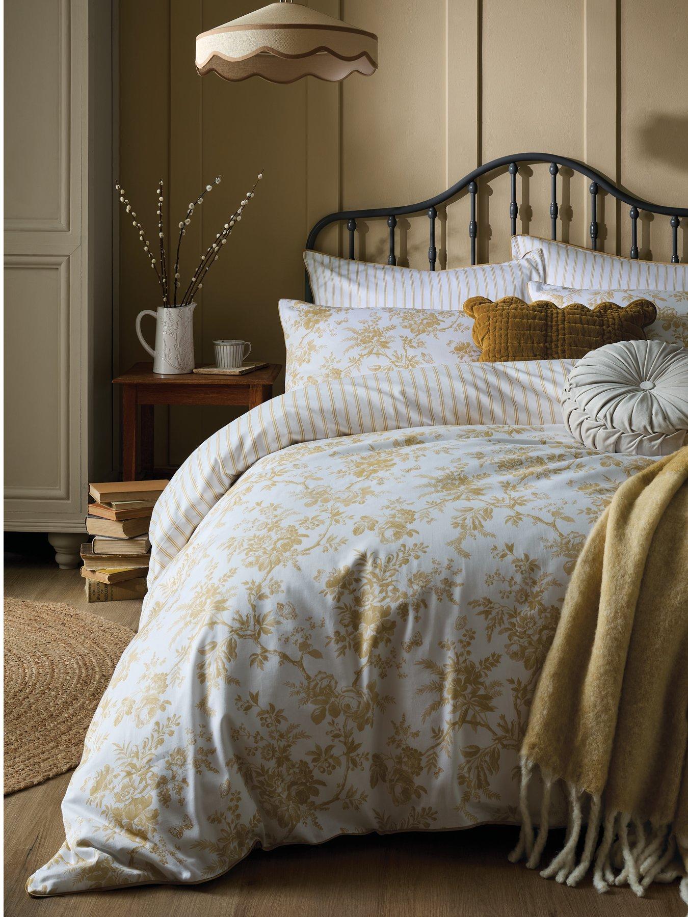 Laura Ashley Walled Garden 100% Cotton Standard Pillowcase Pair 50cm x 75cm Ochre Yellow