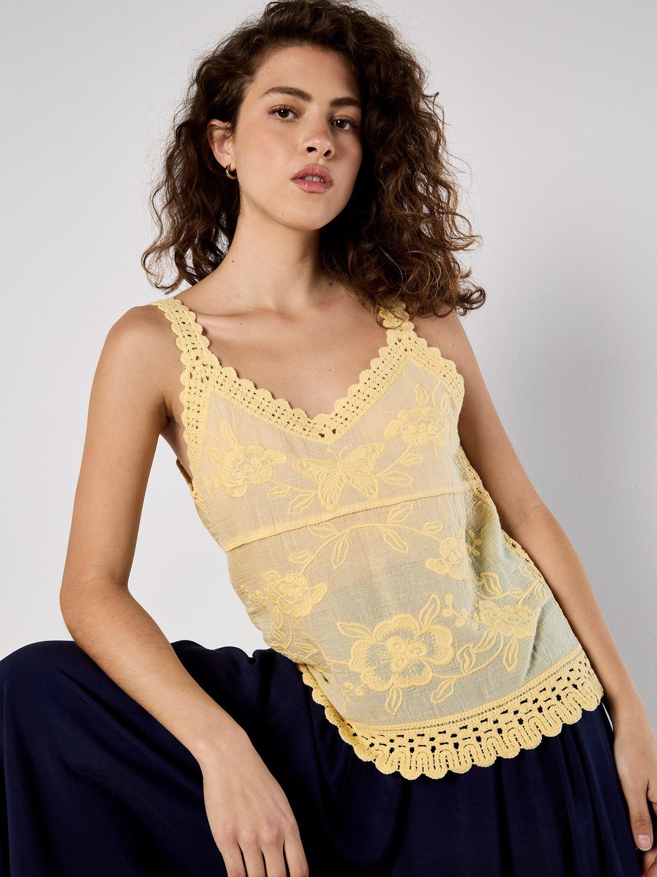 Image 3 of 4 of Apricot Apricot Embroidered Crochet Inserts Top
