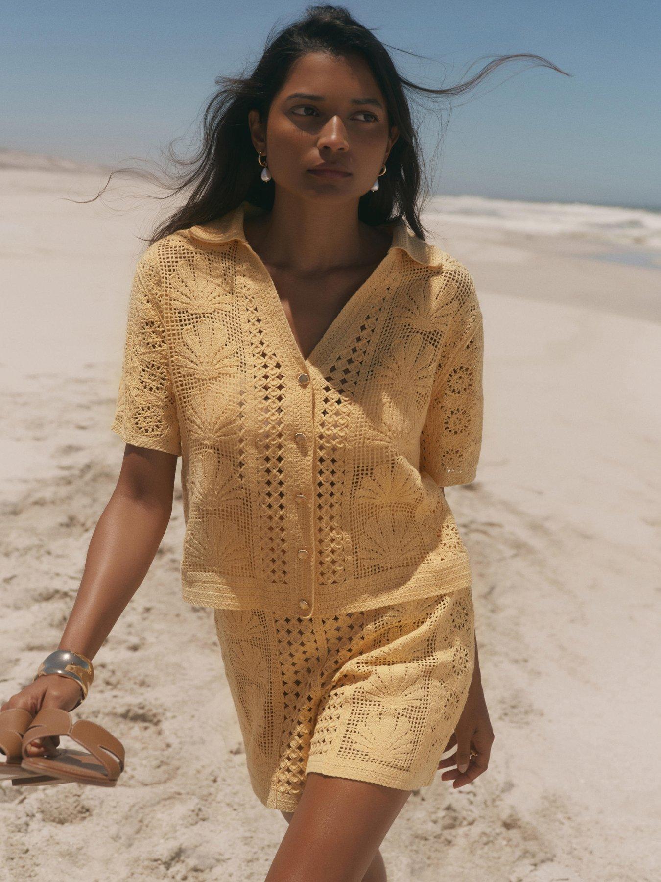 Image 3 of 6 of Mint Velvet Yellow Shell Crochet Short