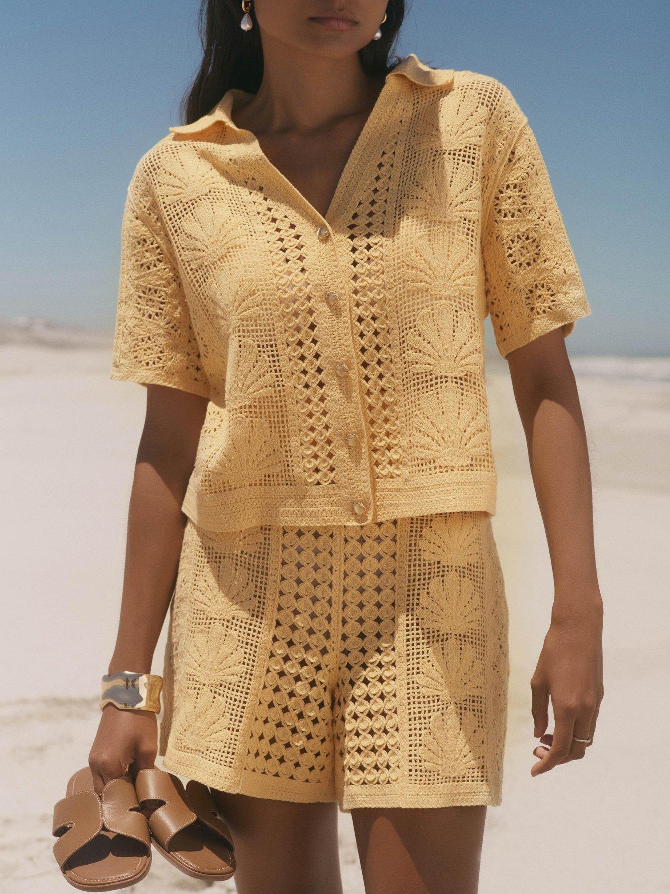 Image 4 of 6 of Mint Velvet Yellow Shell Crochet Short